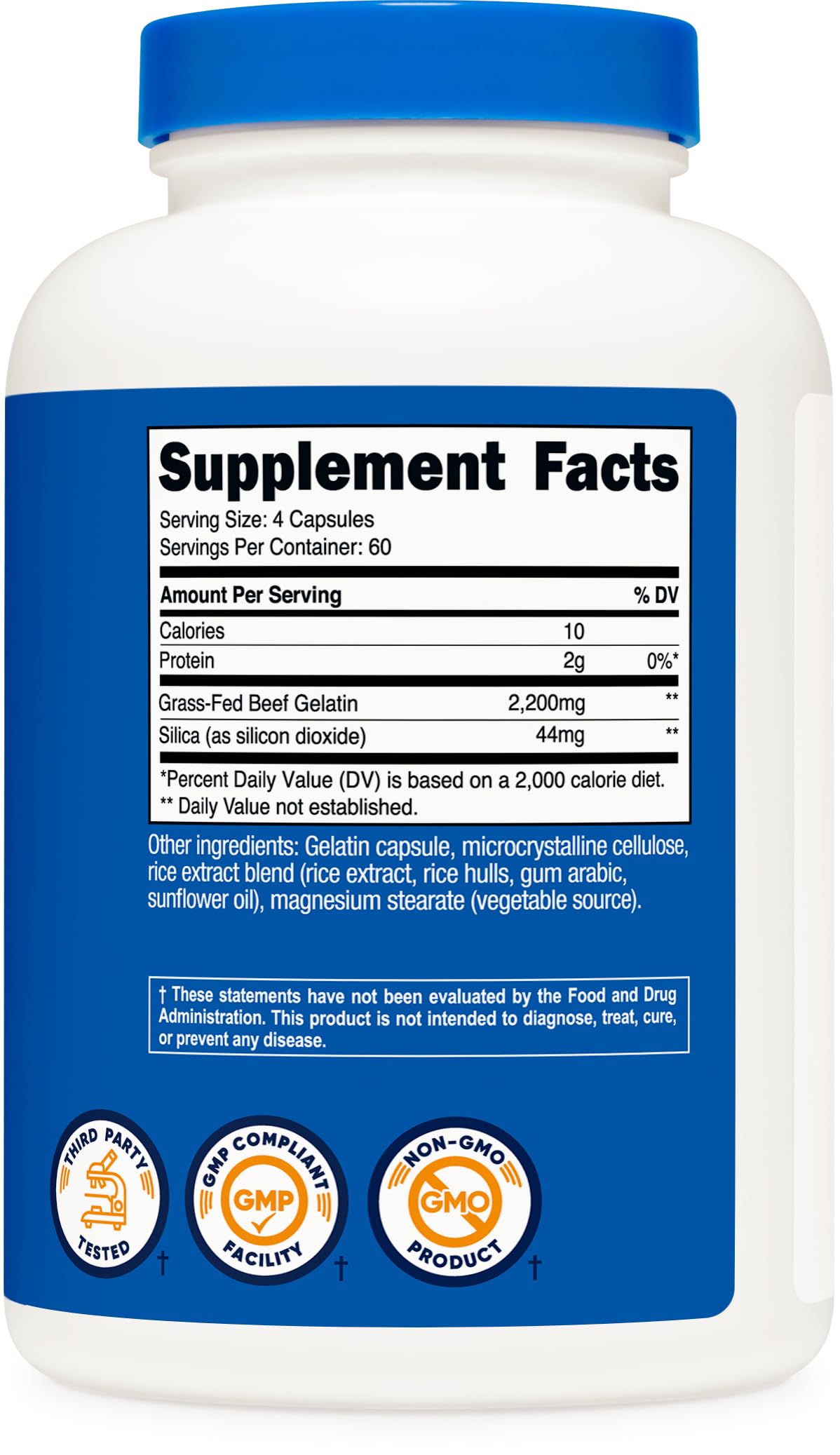 Nutricost Gelatin with Silica (2,200mg) Capsules, 240 Capsules
