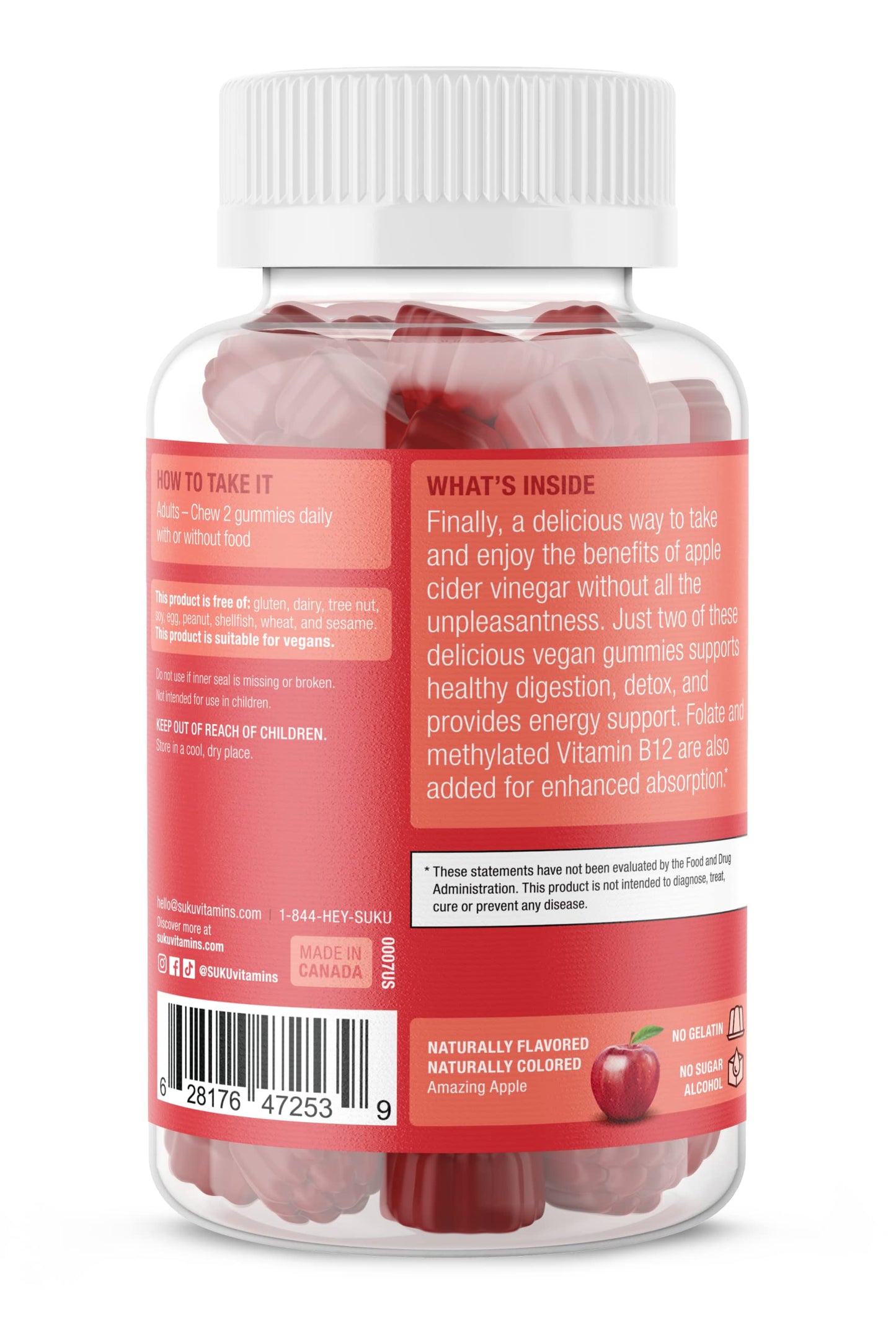 SUKU Appley Ever After Gummies Apple Cider Vinegar with Methylated B12 & Folate, 50 Count