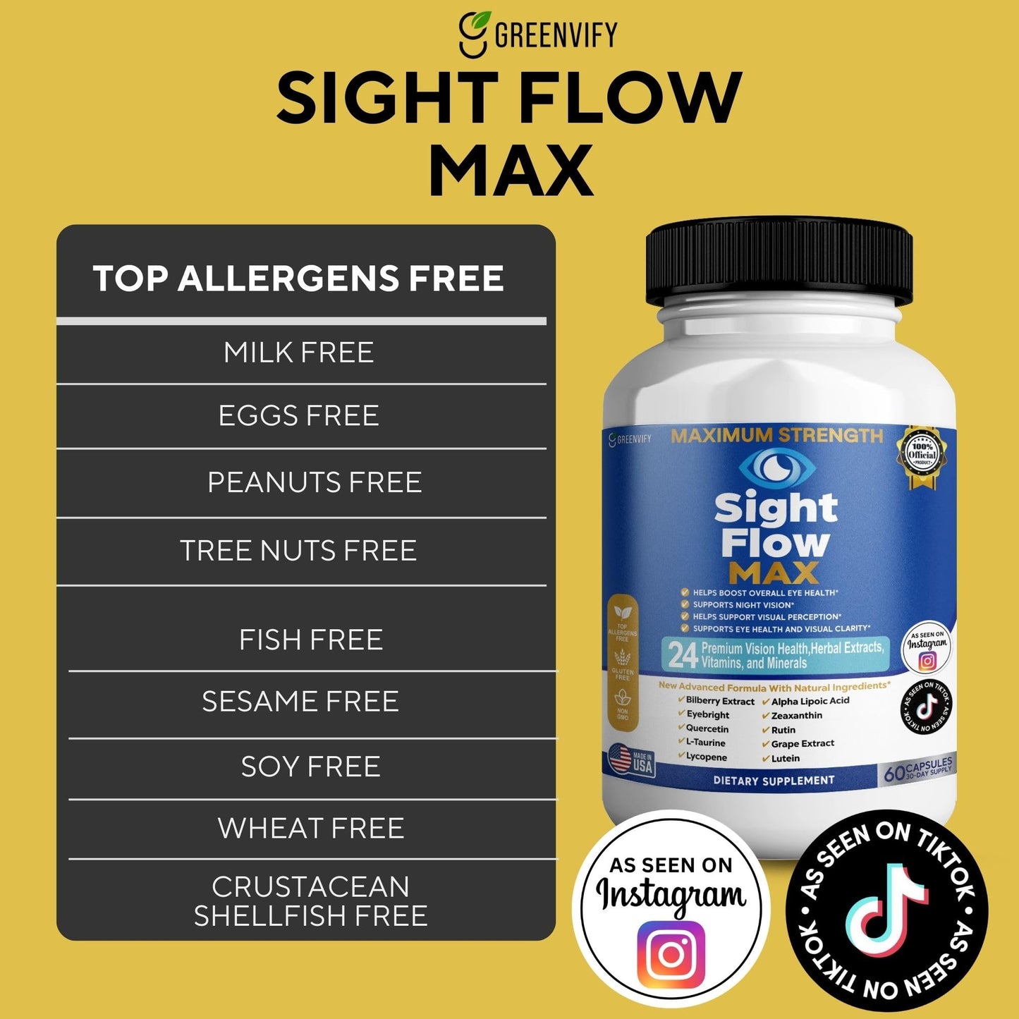 GREENVIFY Sight Flow Max Eye Health Supplement Capsule, 60 Capsules