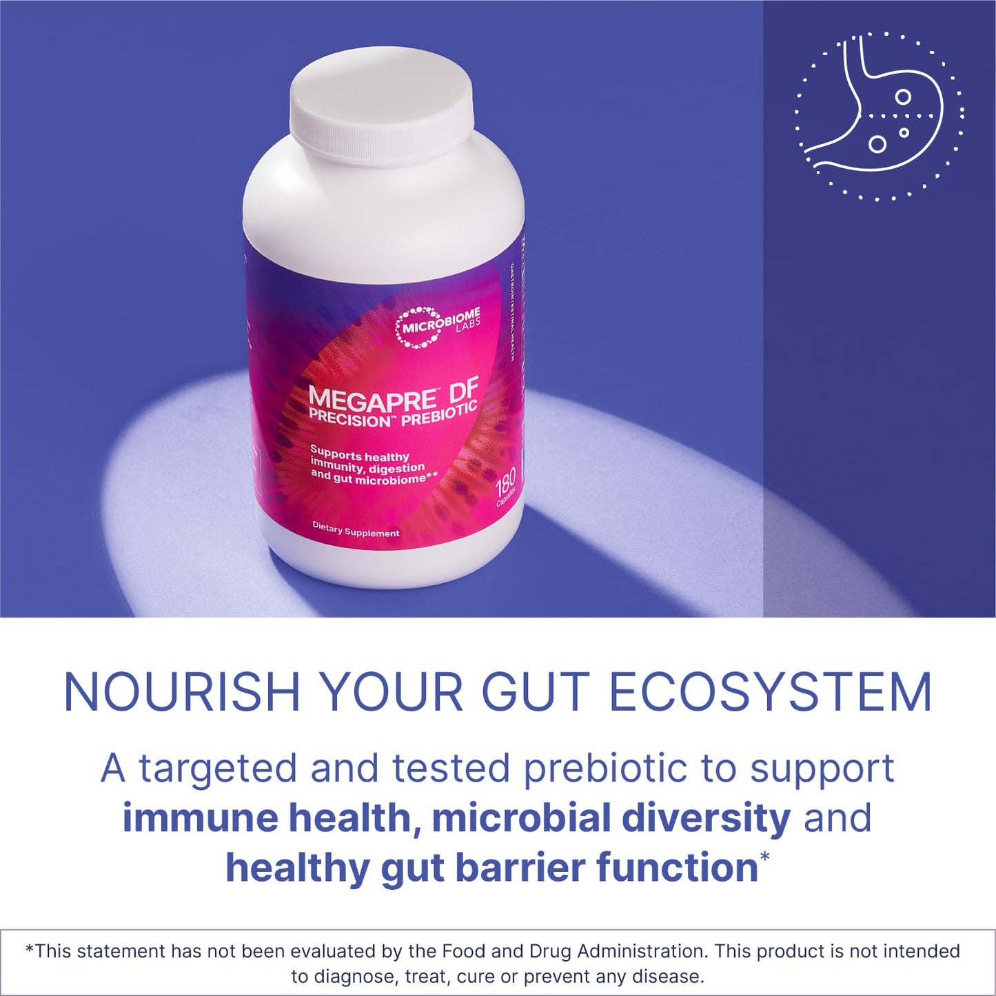 Microbiome Labs MegaPre DF Dairy-Free Prebiotic Fiber Supplement Capsules 180 Count