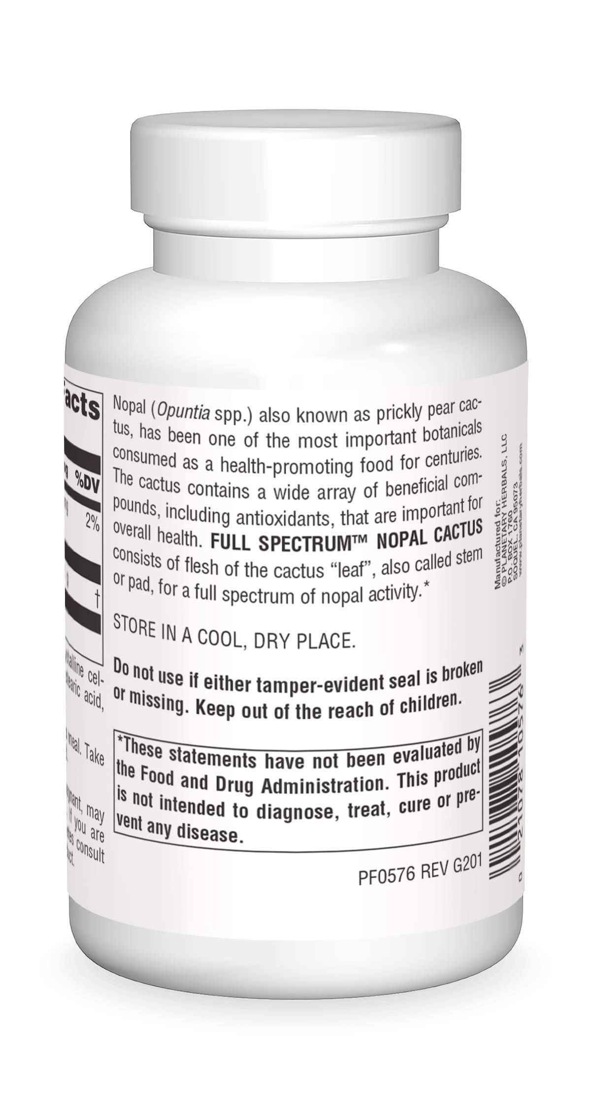 Planetary Herbals Full Spectrum Nopal Cactus, Prickly Pear Cactus, 1000 mg, with Prickley Pear Leaf, Tablets, 120 Count