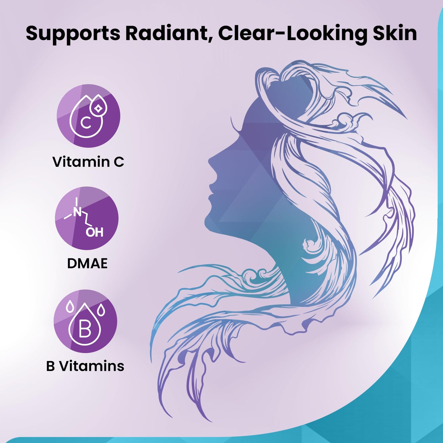 Organic Excellence Hair, Skin and Nails Vitamins for Women & Men – Biotin Supplement 5000 mcg with Hyaluronic Acid, Tablets, 90