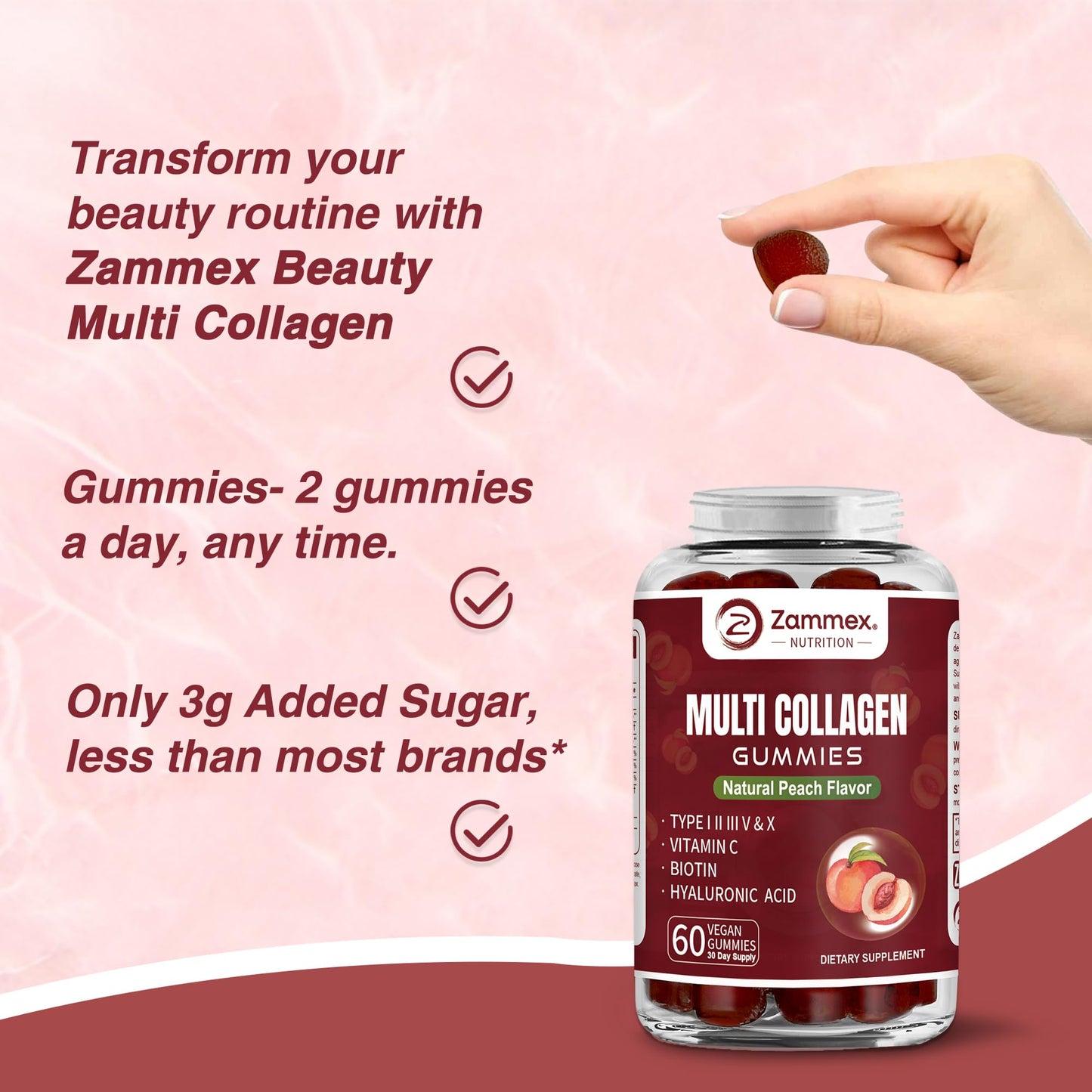 Zammex Multi Collagen Peptides Gummies (Type 1, 2, 3, 5 & 10), 60 Count