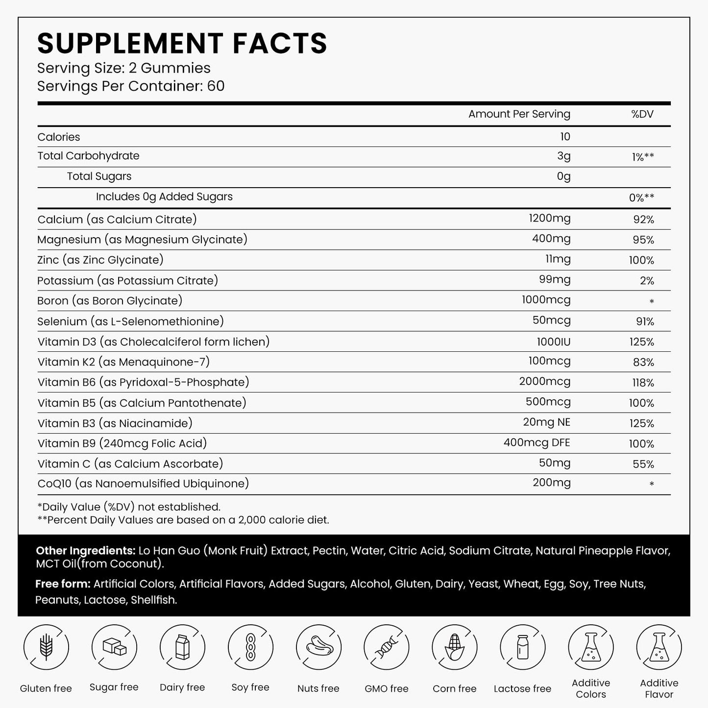 YadaVeela Calcium Magnesium Zinc Gummies with Calcium Citrate 1200 mg, Vitamin D3 & K2, Potassium Boron, for Women, Sugar Free, Vegan, 120 Count