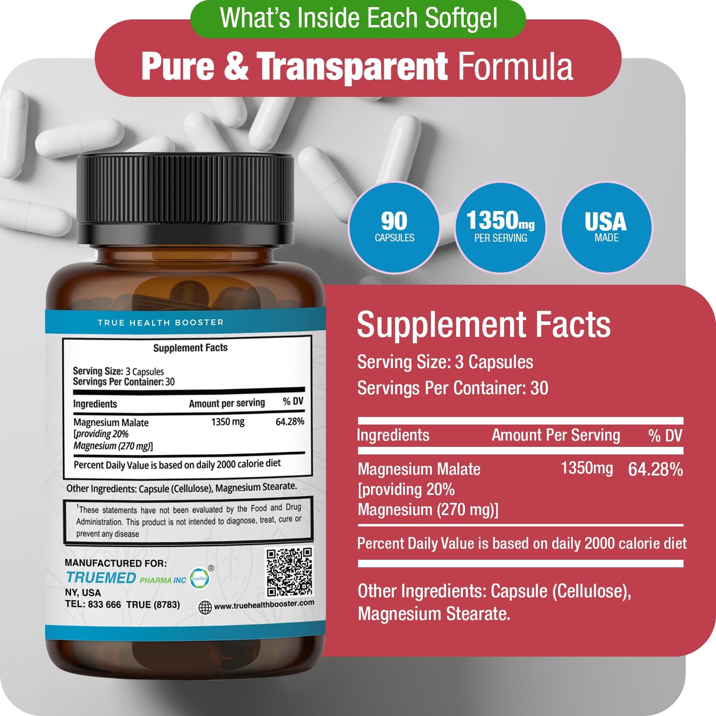 TRUEMED Magnesium Malate Capsules 90 Capsules