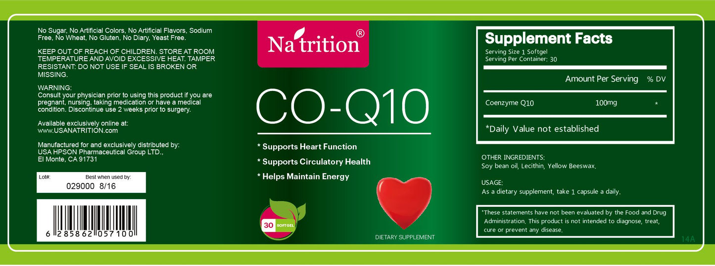 Na'trition Coenzyme Q10 100 mg Softgels 60 Count