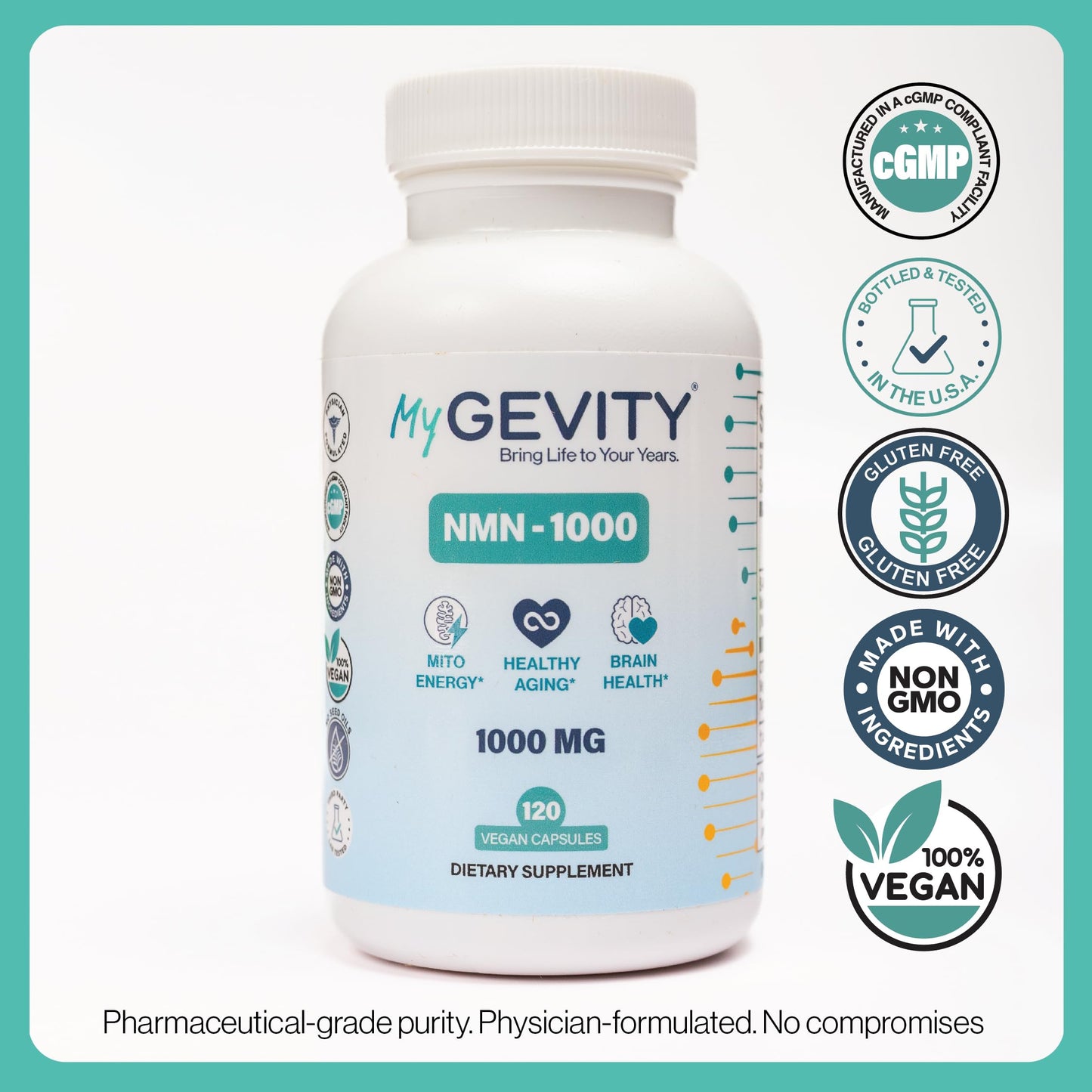 MyGevity NMN 1000mg – Zero Synthetic Fillers, 99% Pure Stabilized NAD+, Capsules, 120 Count