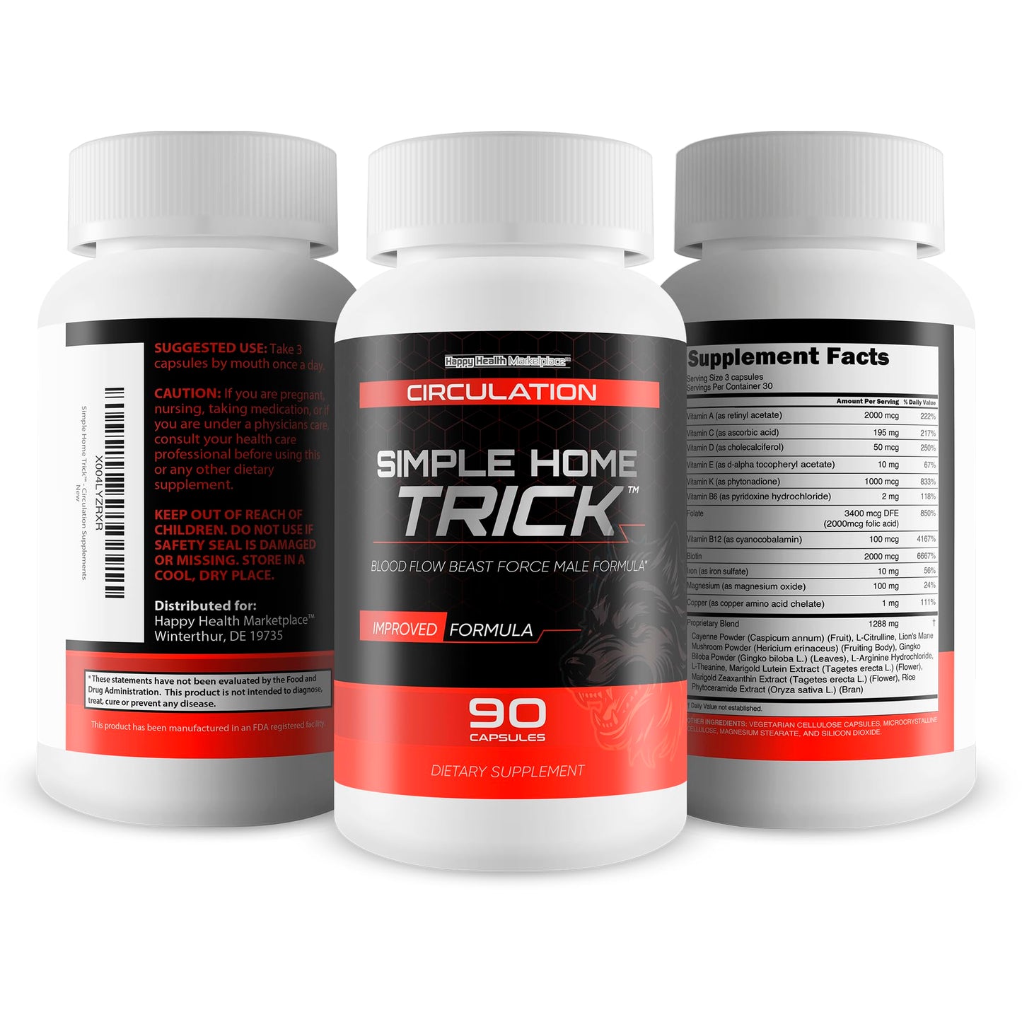 Happy Health Marketplace Blood Flow Beast Force Male Formula Circulation Supplement Capsule 90 Count