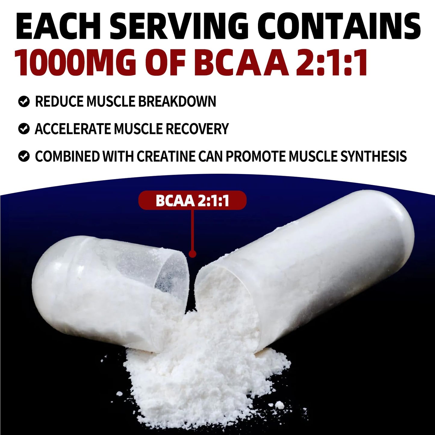 Qmiozzy Micronized Creatine Monohydrate 6000mg Capsules with BCAA 2:1:1, 120 Capsules