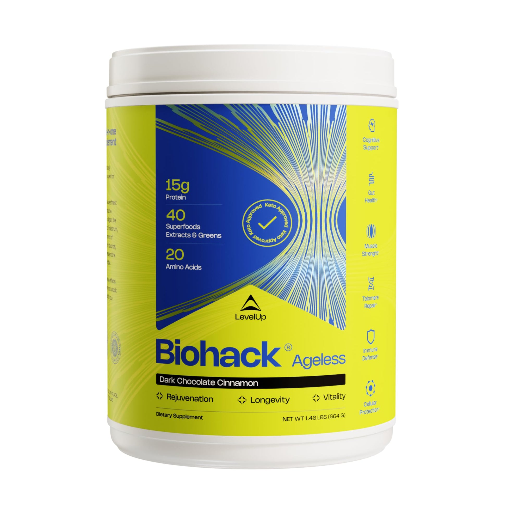 LevelUp Biohack Ageless: Colostrum Collagen Superfoods Antioxidants Spermidine Amino Acids Creatine for Women and Men, Total Body Rejuvenation (Dark Chocolate Cinnamon) Powder 23.36