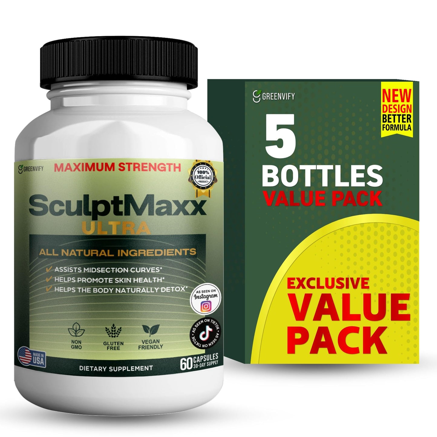 GREENVIFY SculptMaxx Ultra Maximum Strength Natural Dietary Supplement, 60 Capsules