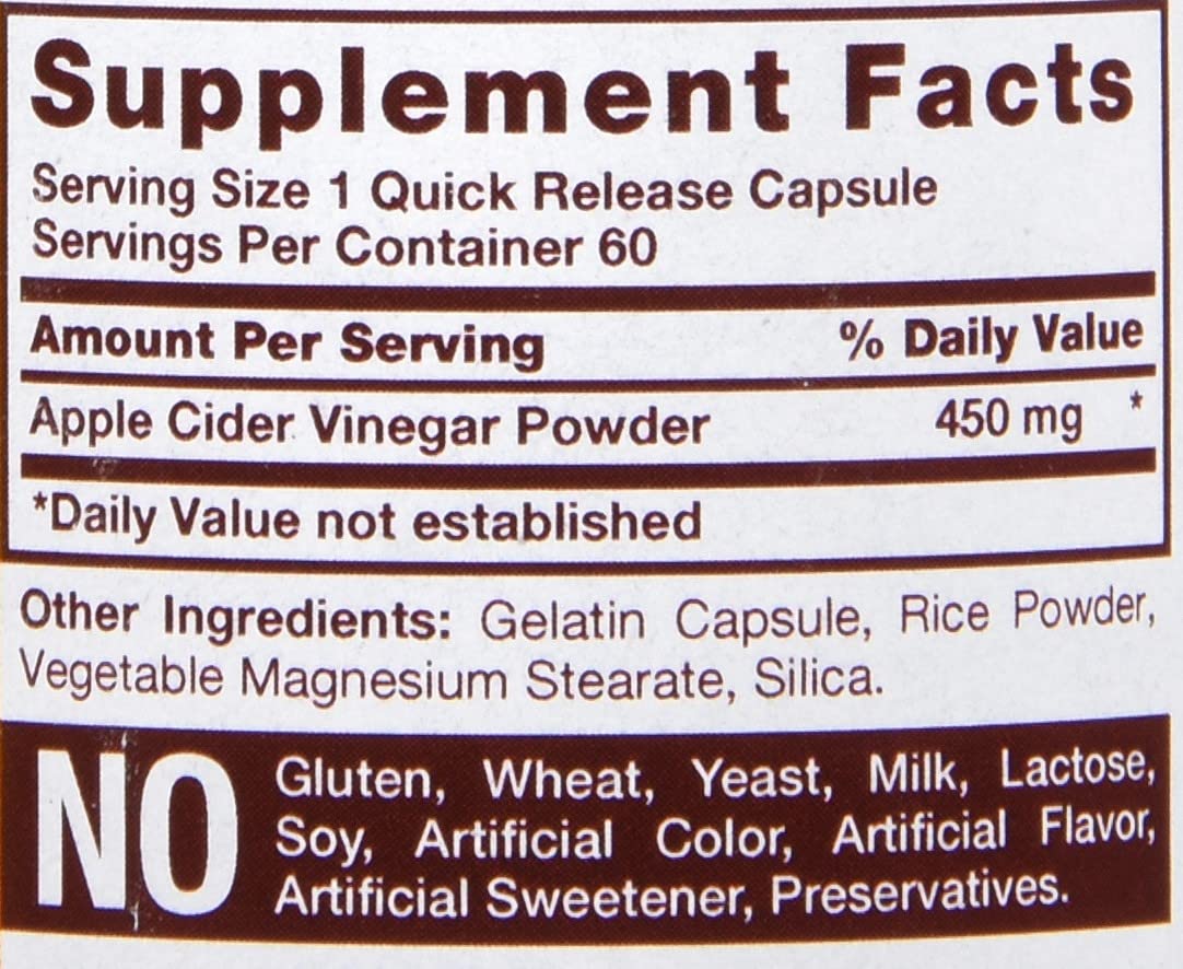 Sundance Apple Cider Vinegar 450 mg Capsules, 300 Capsules