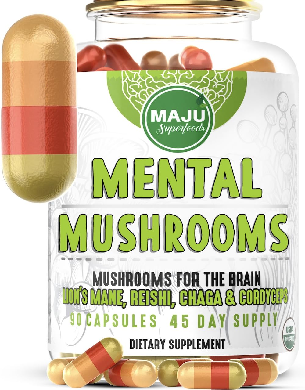 Maju Superfoods MENTAL Mushroom Capsules, 90 Count