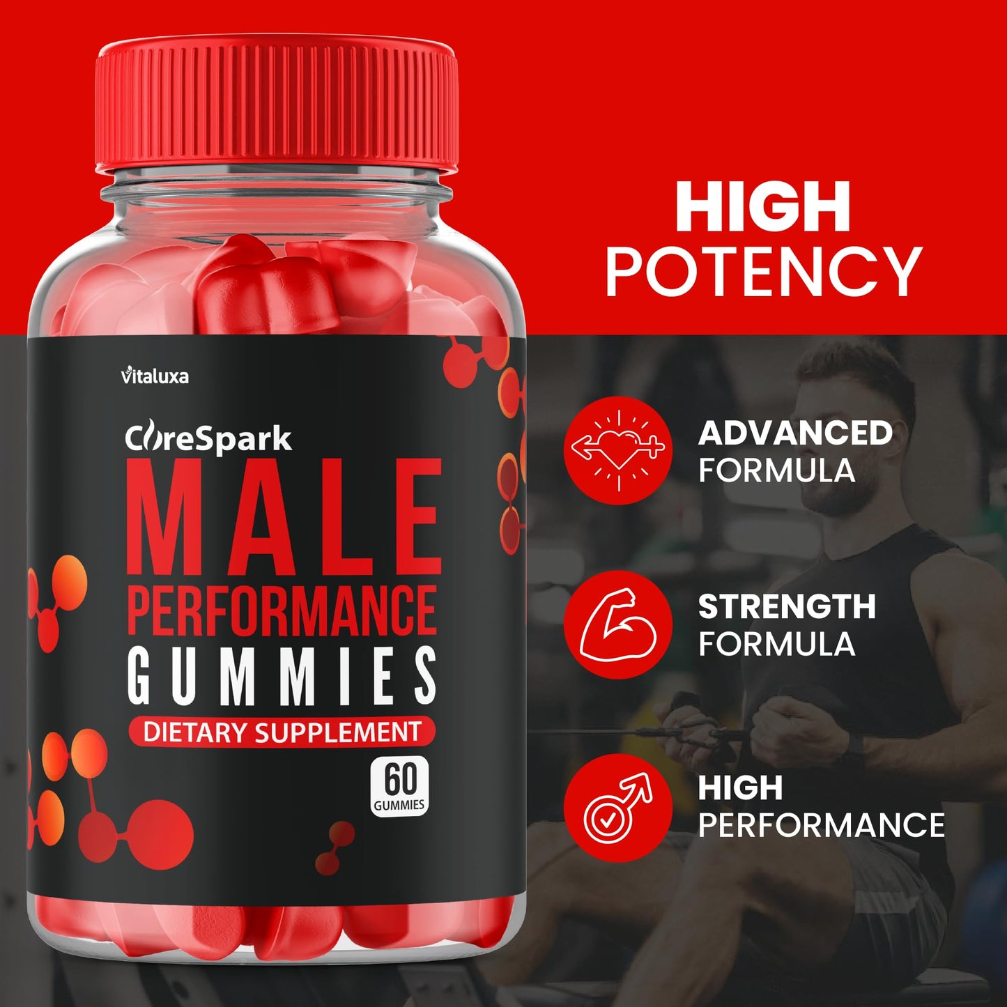 Vitaluxa Core Spark Gummies Maximum Strength Daily Advanced Performance Blend Vitamin Support for Men - 120 Gummies
