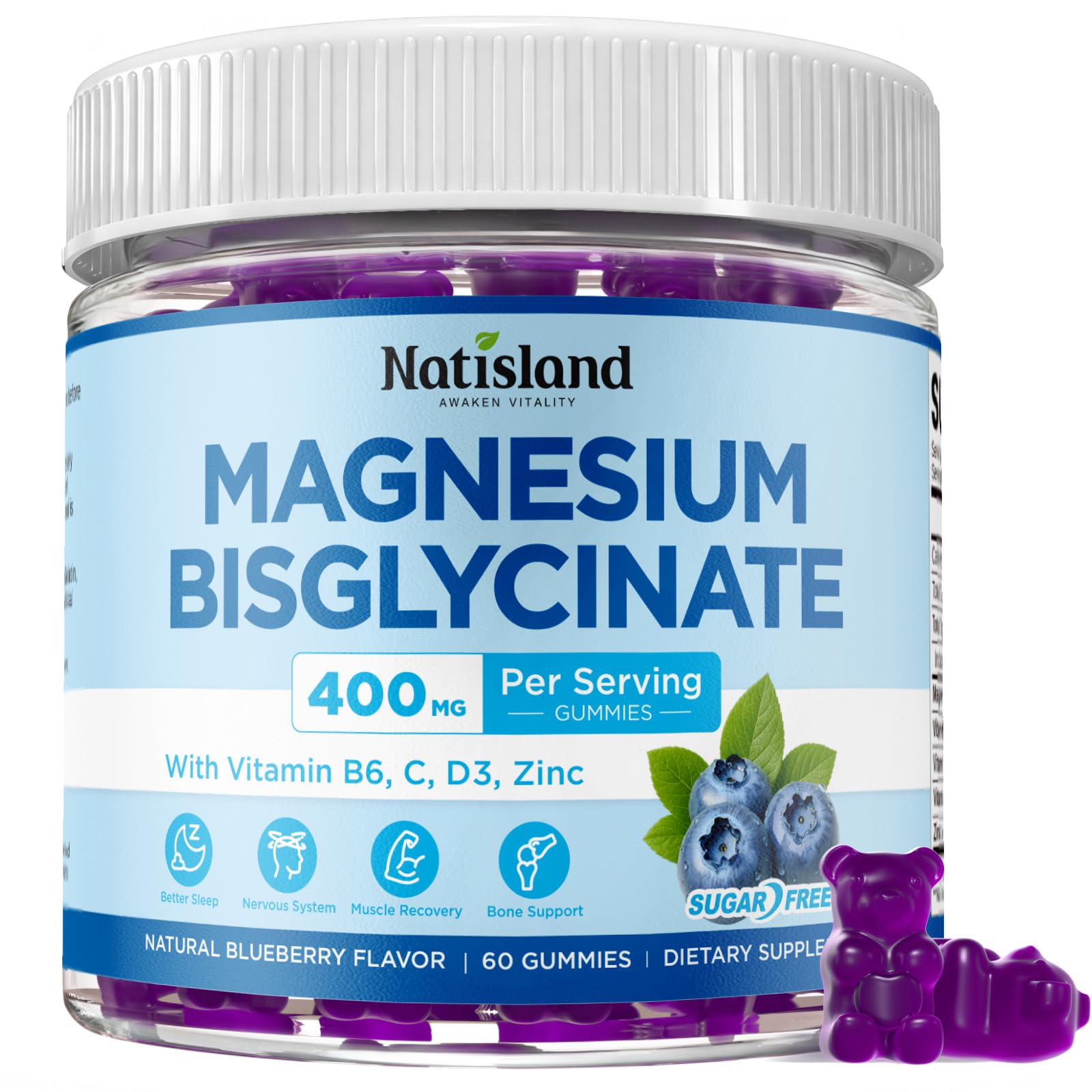 NATISLAND Magnesium Bisglycinate Gummies 60 Count