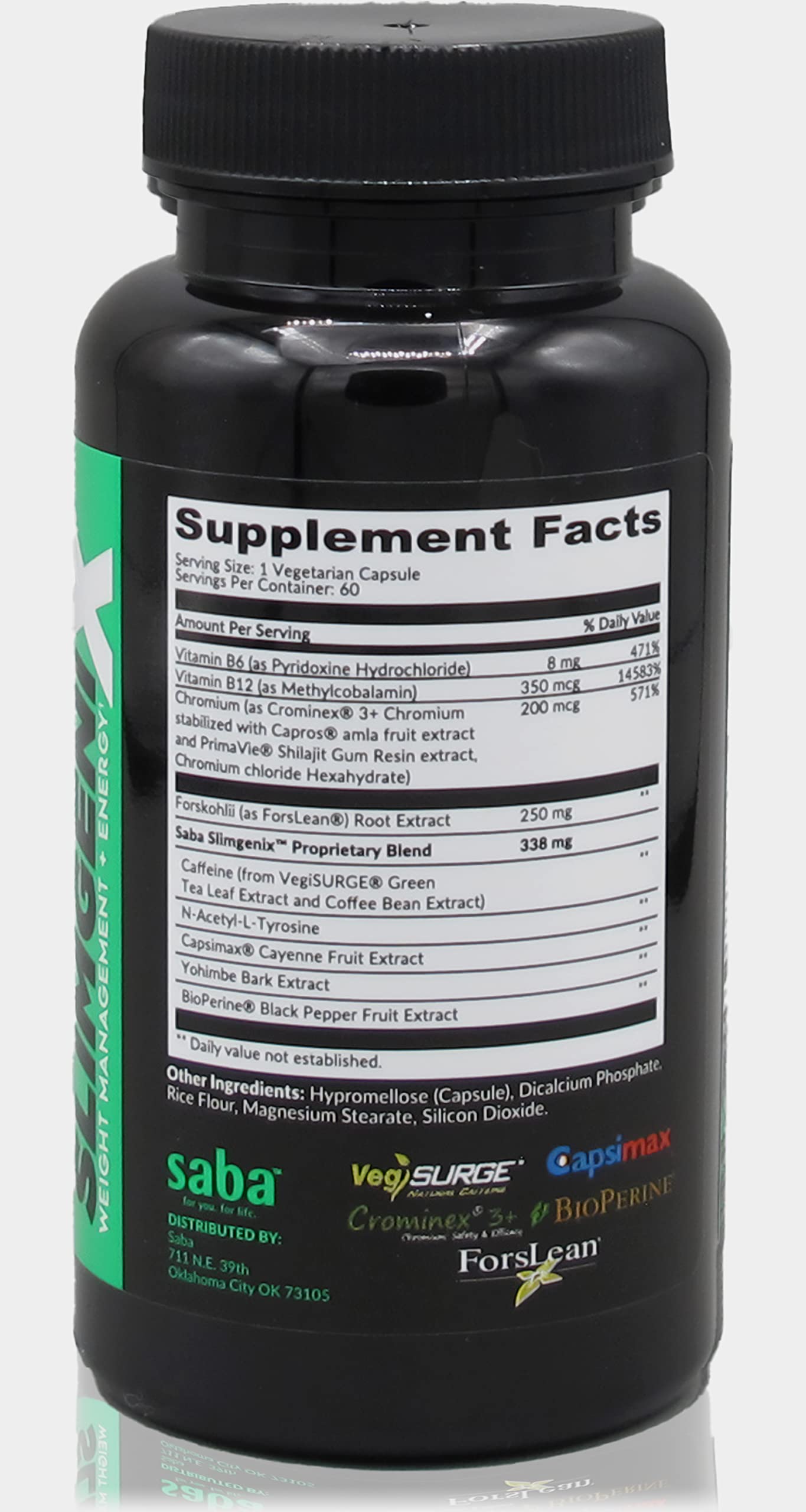 Saba SlimGenix Thermogenic Metabolism & Belly Fat Burning with CapsiMax®, ForsLean® & Chromium, 60 Capsules