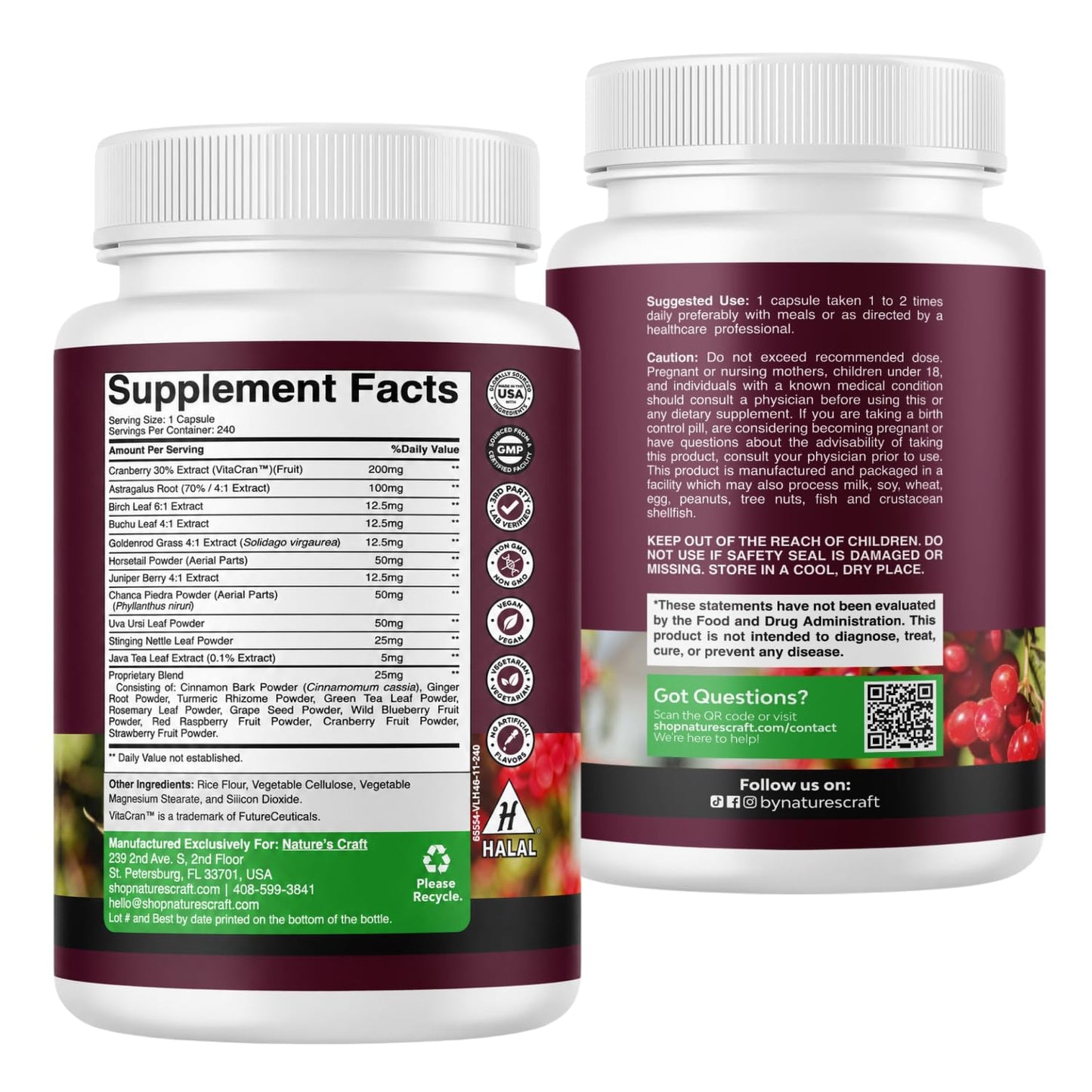 Natures Craft Advanced Kidney Cleanse Support Cranberry Supplement 240 Capsules