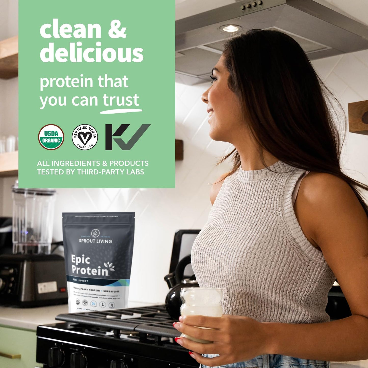 Sprout Living Epic Protein Plant-Based Protein & Superfoods Powder Real Sport, 16 Servings