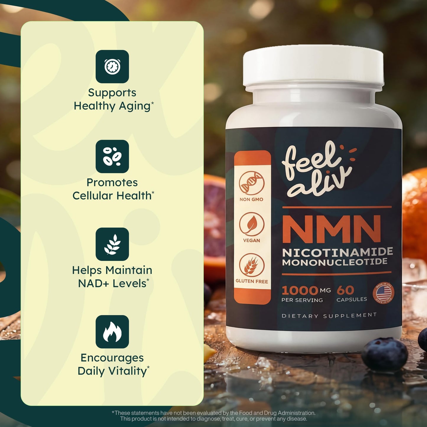 Feelaliv Nicotinamide Mononucleotide (NMN) Capsule 1000mg, 60 Capsules