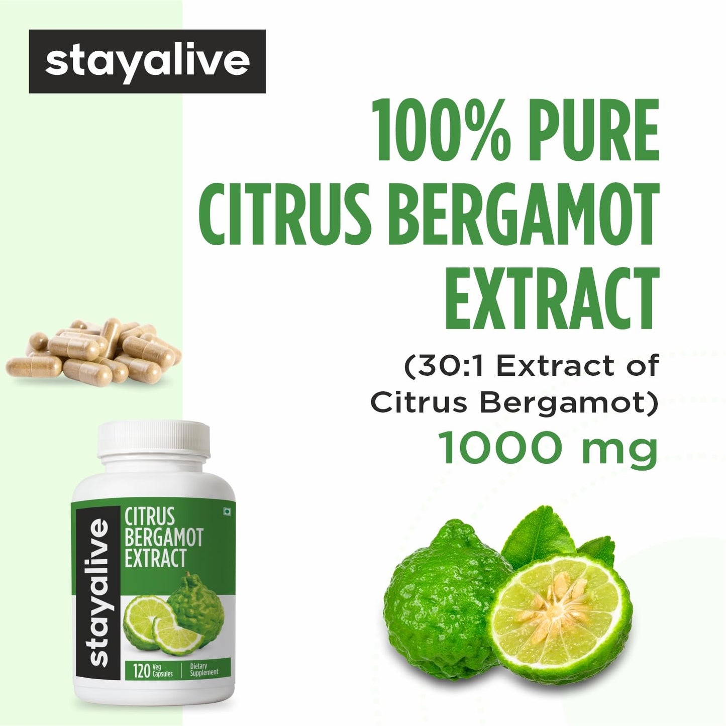STAY ALIVE Citrus Bergamot Capsules 1000mg, 120 Capsules