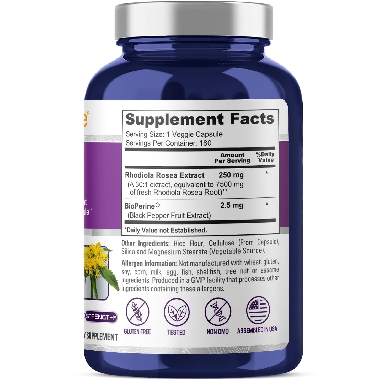 NusaPure Rhodiola Rosea Capsules 180 Count