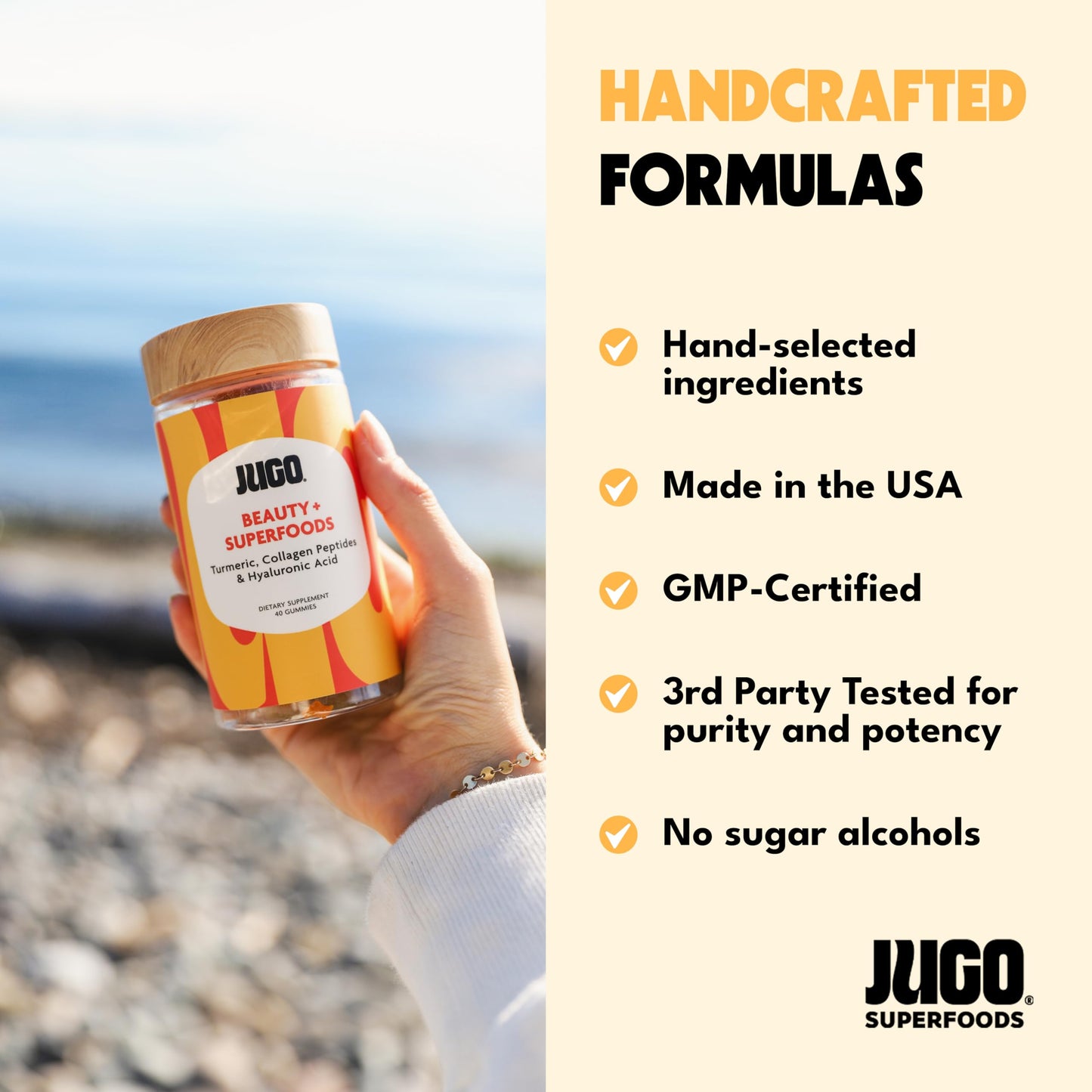 Jugo Beauty + SUPERFOODS Hair, Skin and Nails Collagen Gummies with Hyaluronic Acid and Turmeric, Gummy, 40 Count