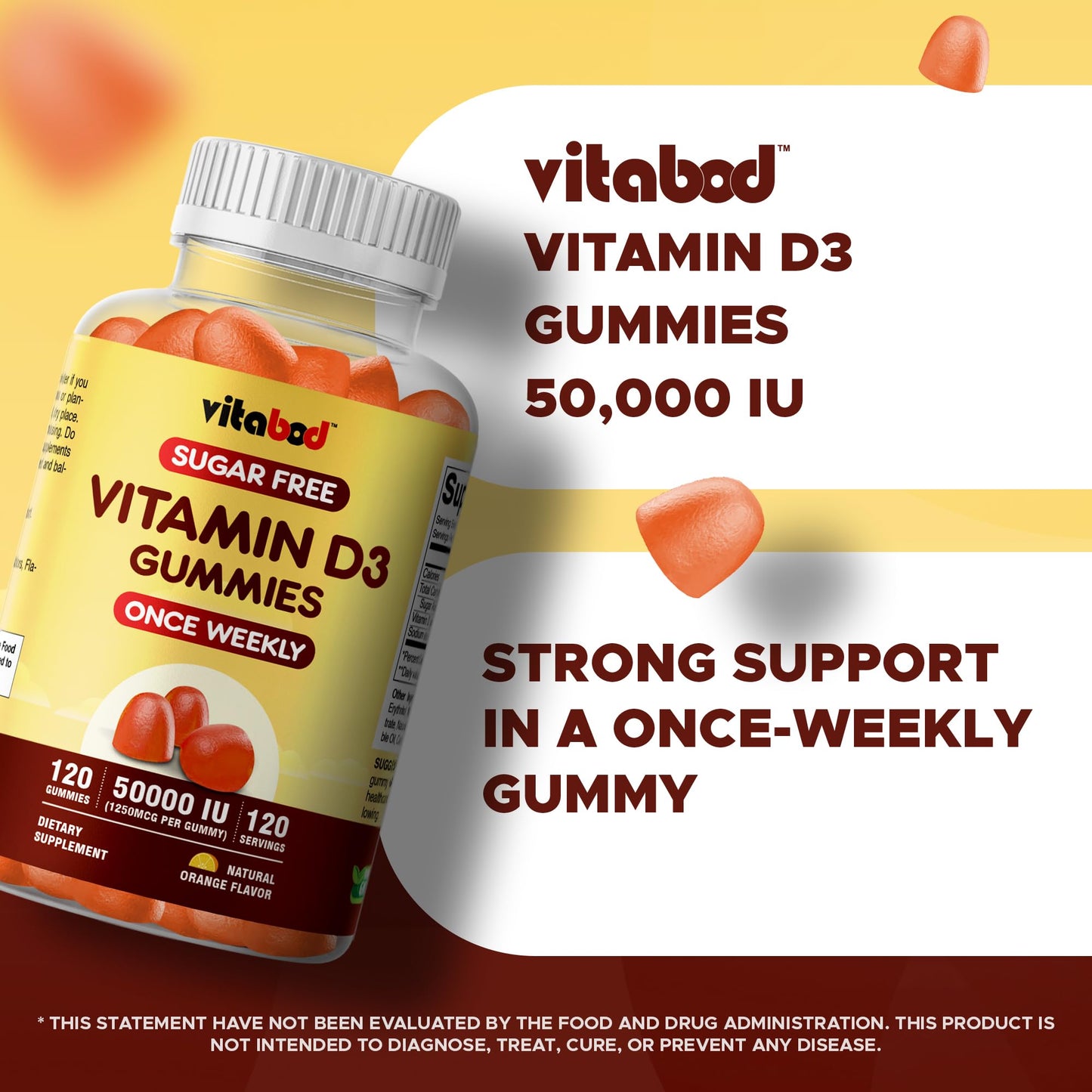 Vitabod Sugar-Free Vitamin D3 50,000 IU Weekly Gummies, 240 Count
