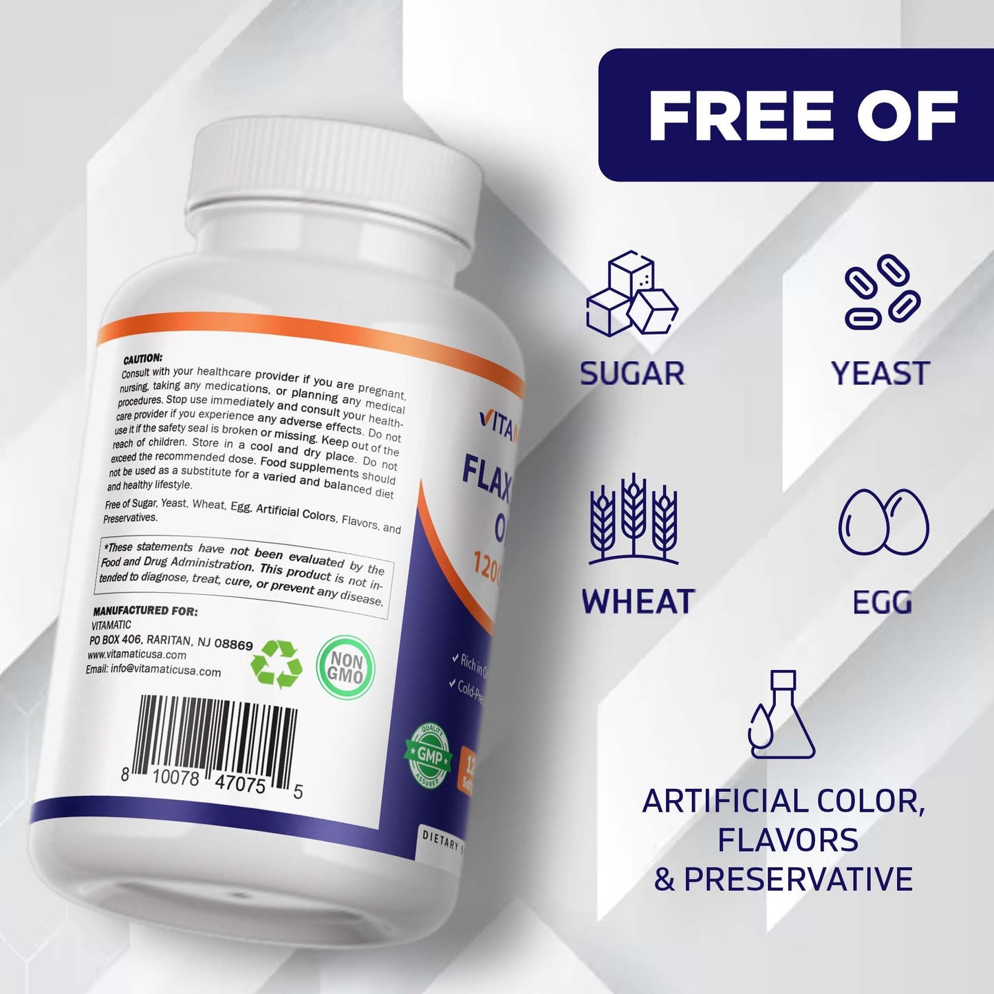 Vitamatic Flaxseed Oil 1200 mg, Omega 3-6-9 Softgels, 240 Softgels