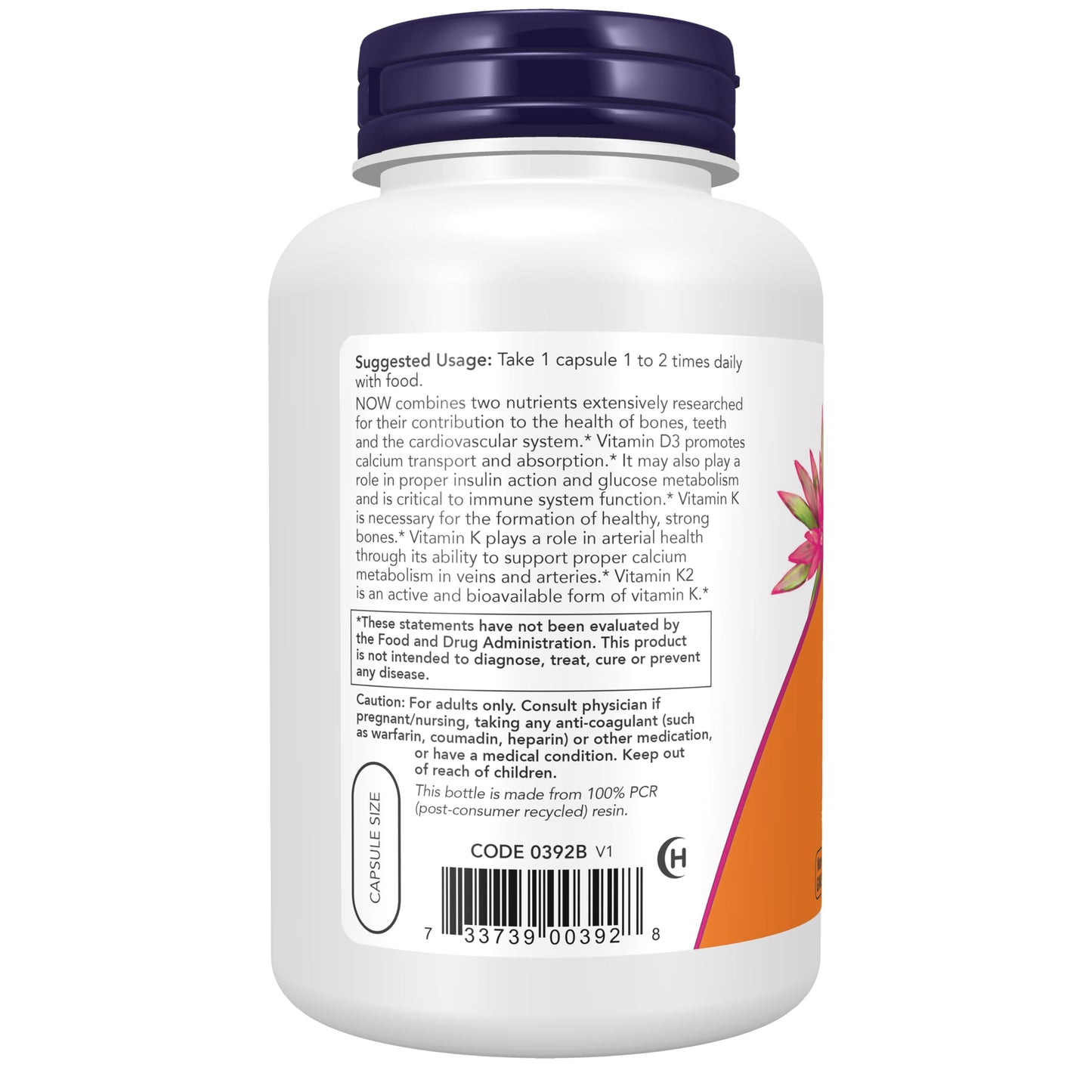NOW Foods Vitamin D3 & K2 1000 IU/45 mcg, 240 Veg Capsules