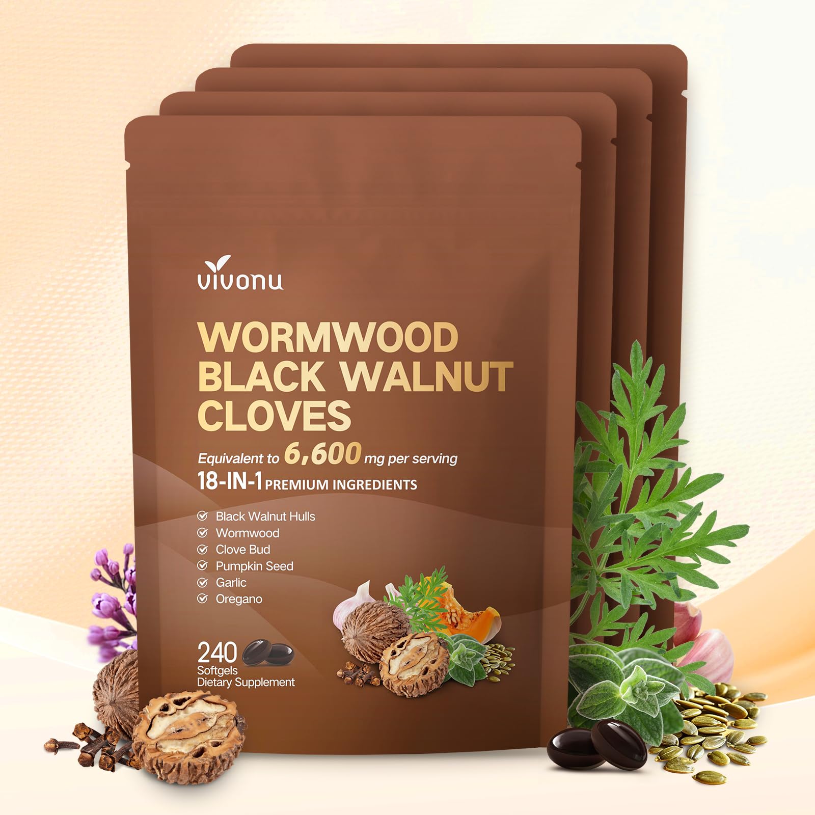 VivoNu 18-in-1 Black Walnut Wormwood Cleanse Softgels, 1 Pack