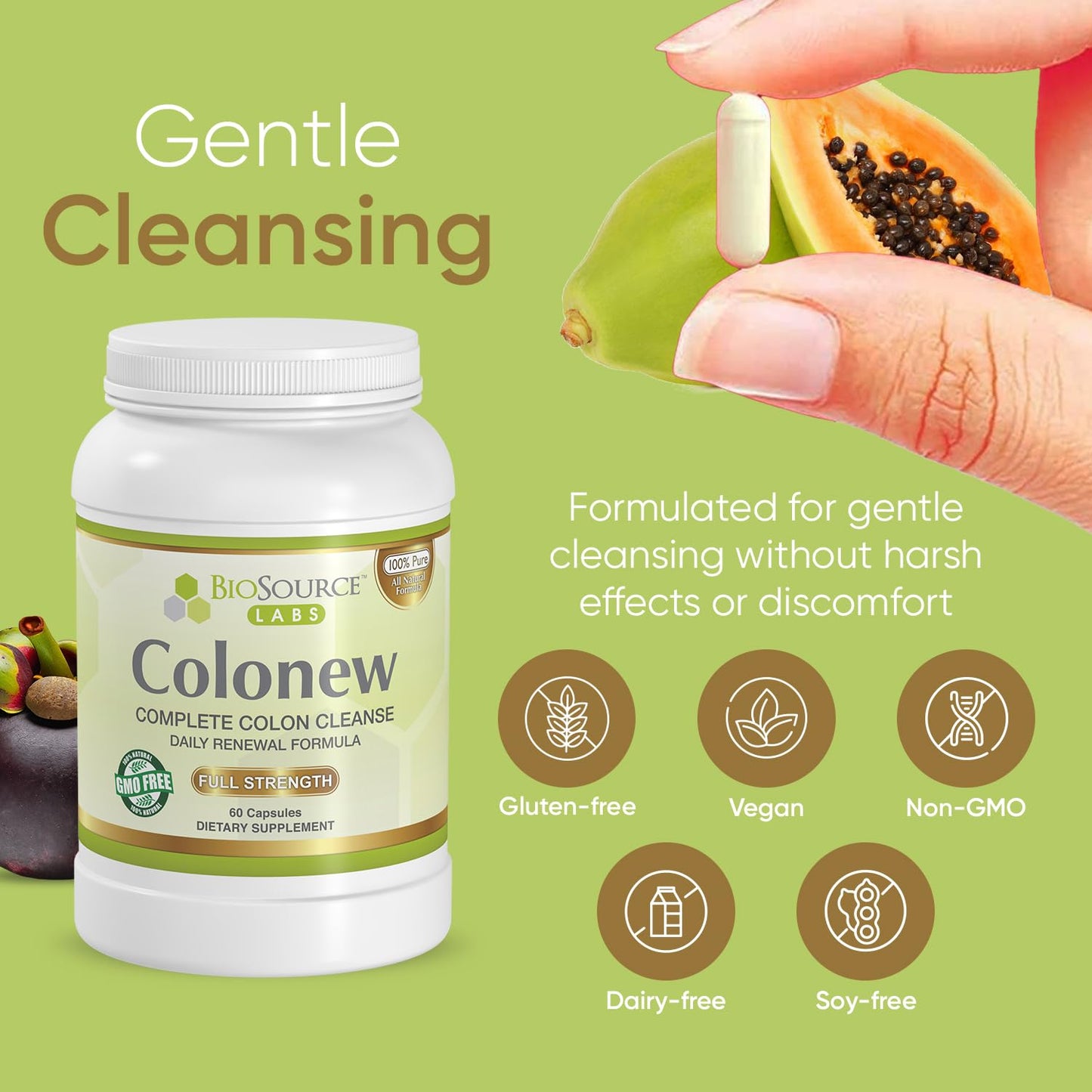 BioSource Labs Colonew Complete Colon Cleanse Natural Detox Supplement for Daily Digestive Health, Renewal Formula, 60 Capsules