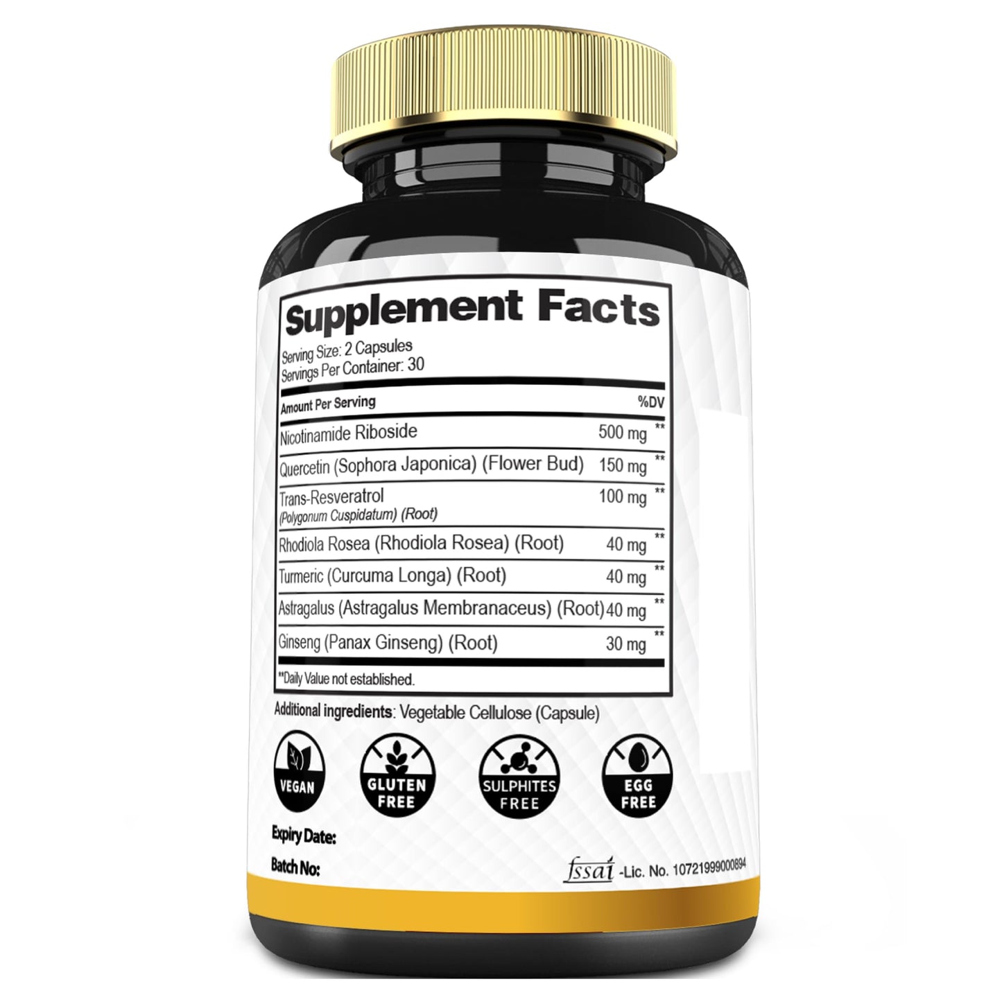 Mecisco NAD+ Supplement with Nicotinamide Riboside, Quercetin, Resveratrol, Turmeric, Rhodiola Rosea, Astragalus 60 Capsules