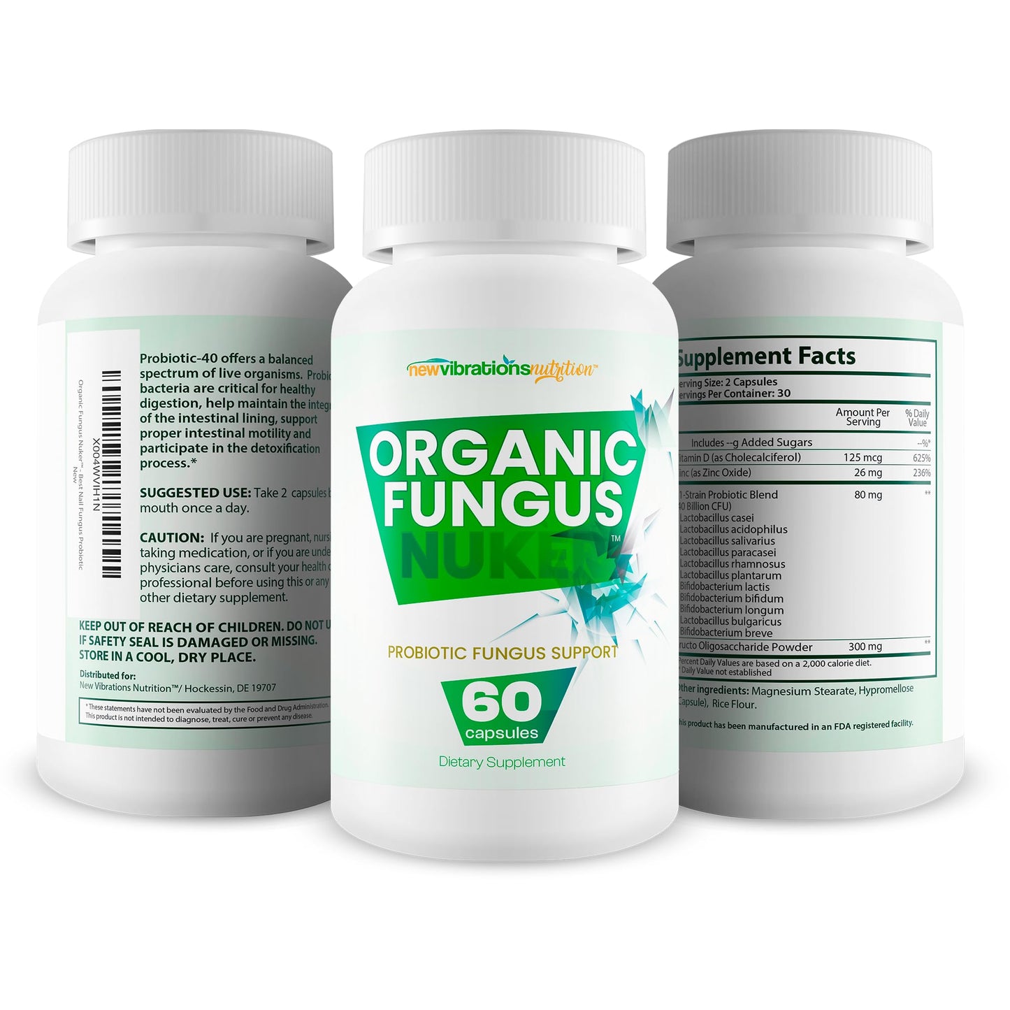 New Vibrations Nutrition Organic Fungus Nuker Probiotic Capsules 60 Count