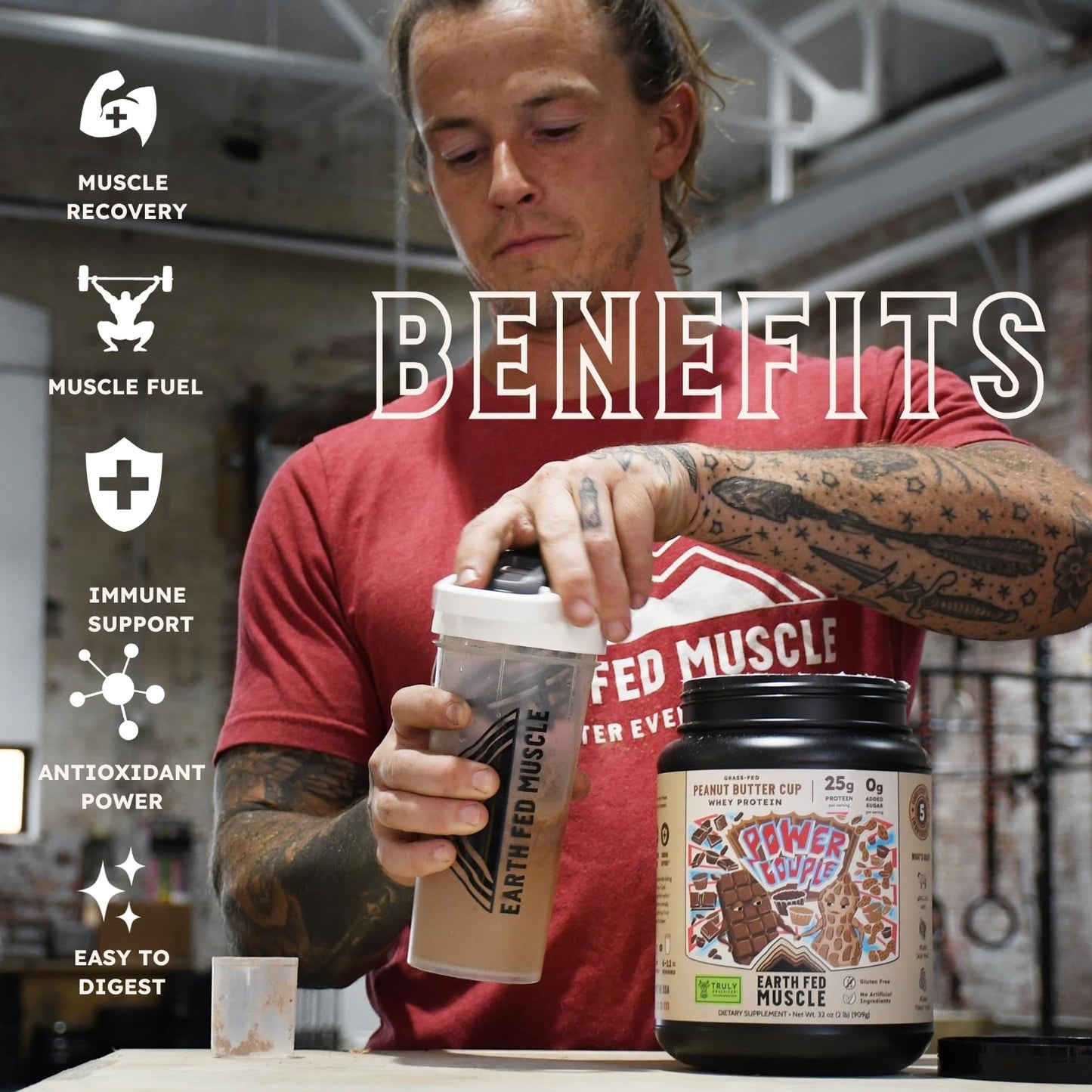 Earth Fed Muscle Power Couple Peanut Butter Cup Whey Protein Isolate Powder, 32 Servings