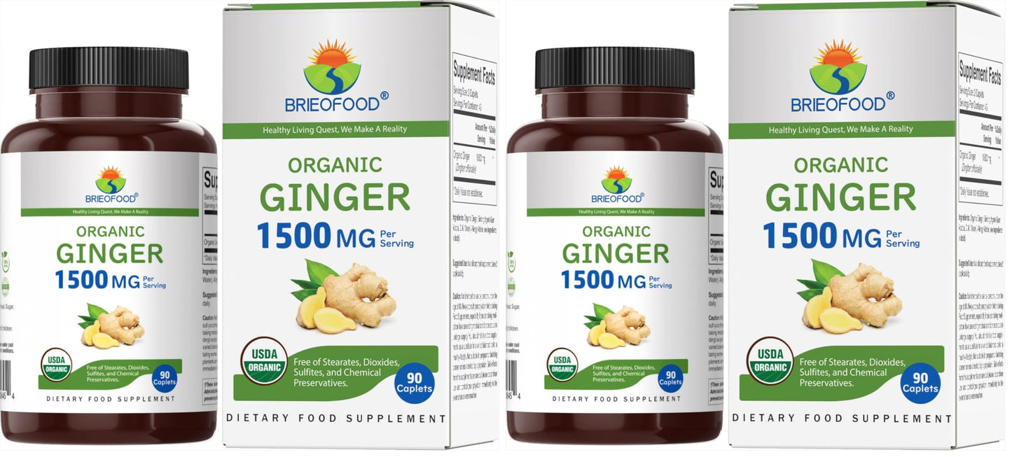 Brieofood Organic Ginger 1500mg Tablets, 180 Count