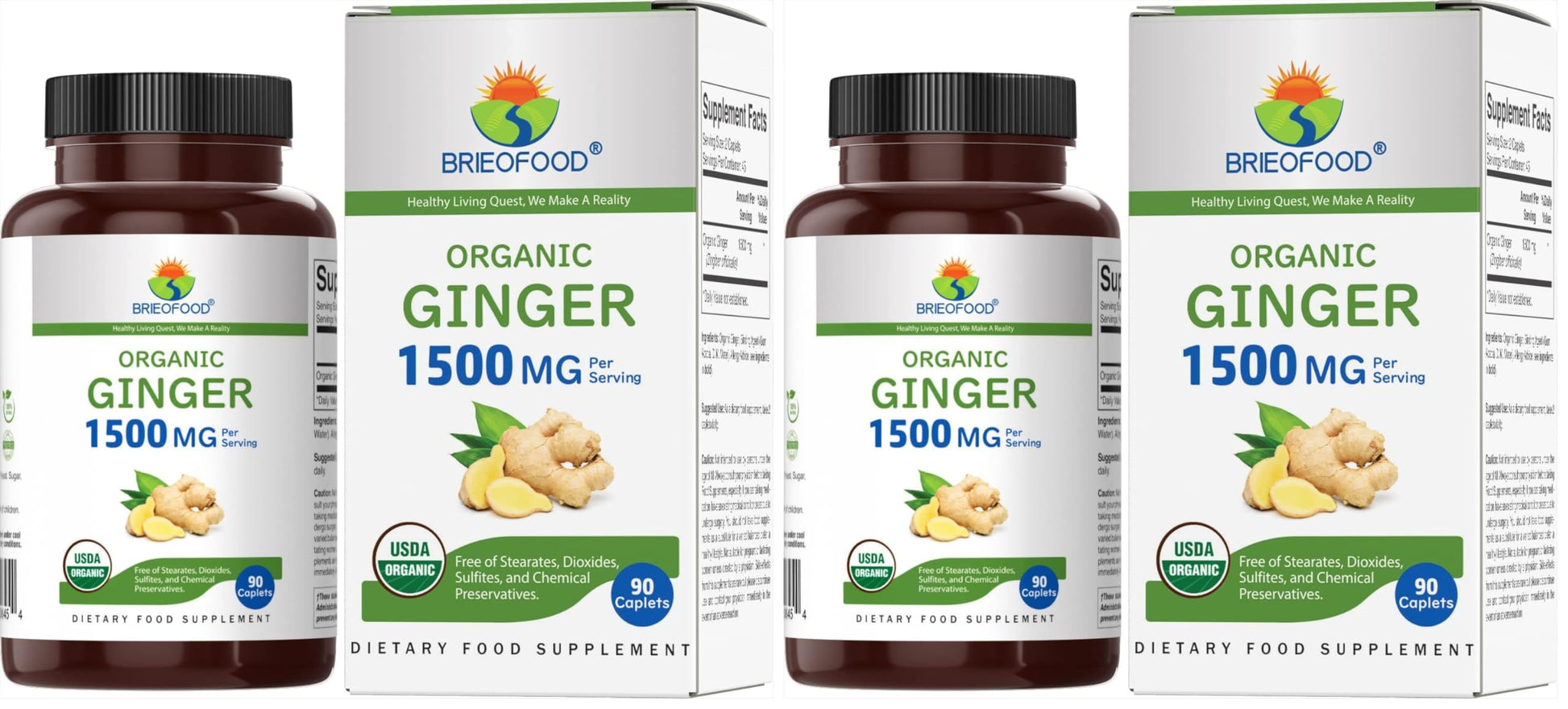Brieofood Organic Ginger 1500mg Tablets, 180 Count
