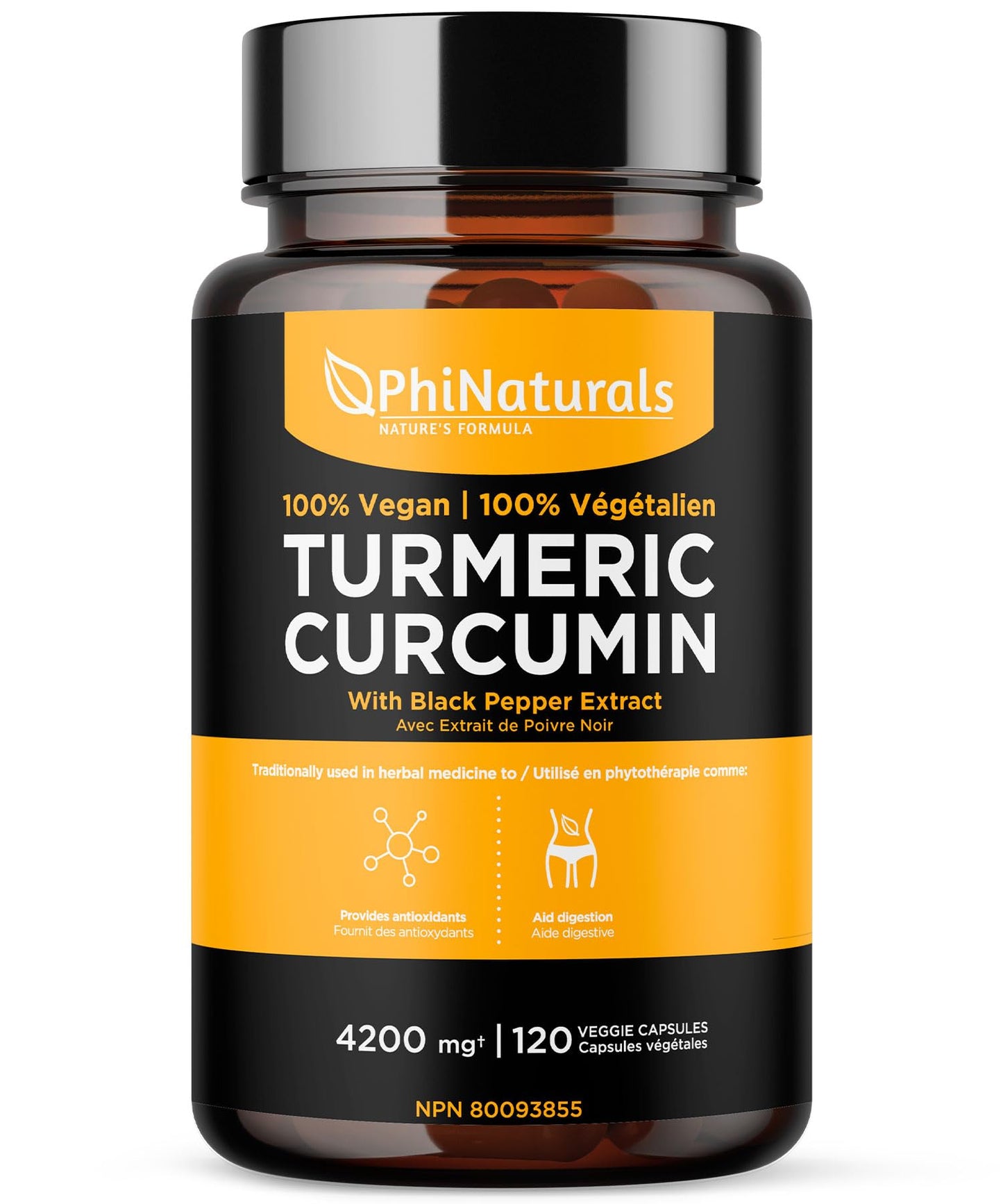 PhiNaturals Turmeric and Black Pepper Extract 1500 mg per Serving Capsule, 120 Count