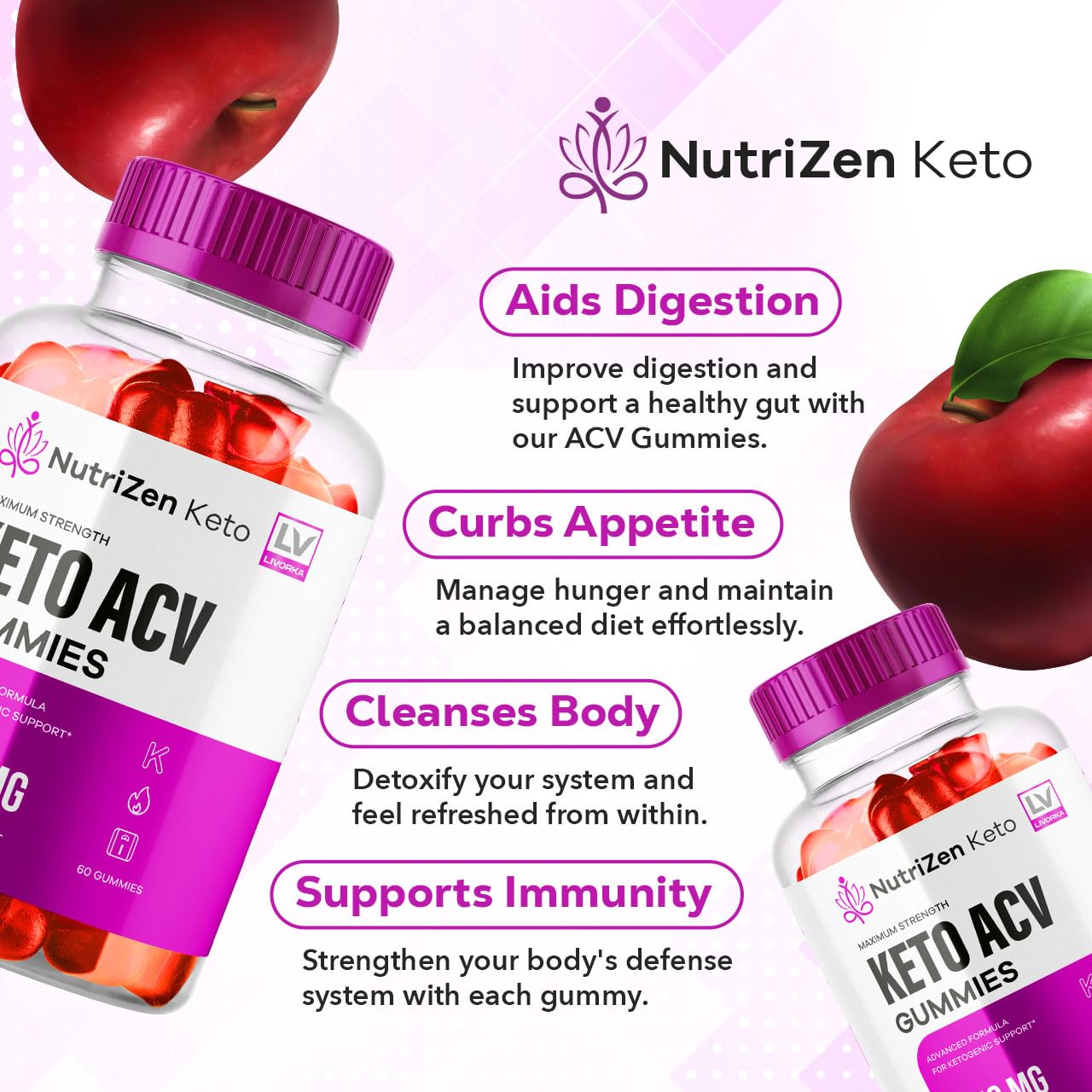 LIVORKA Nutrizen Keto ACV Gummies, 60 Count