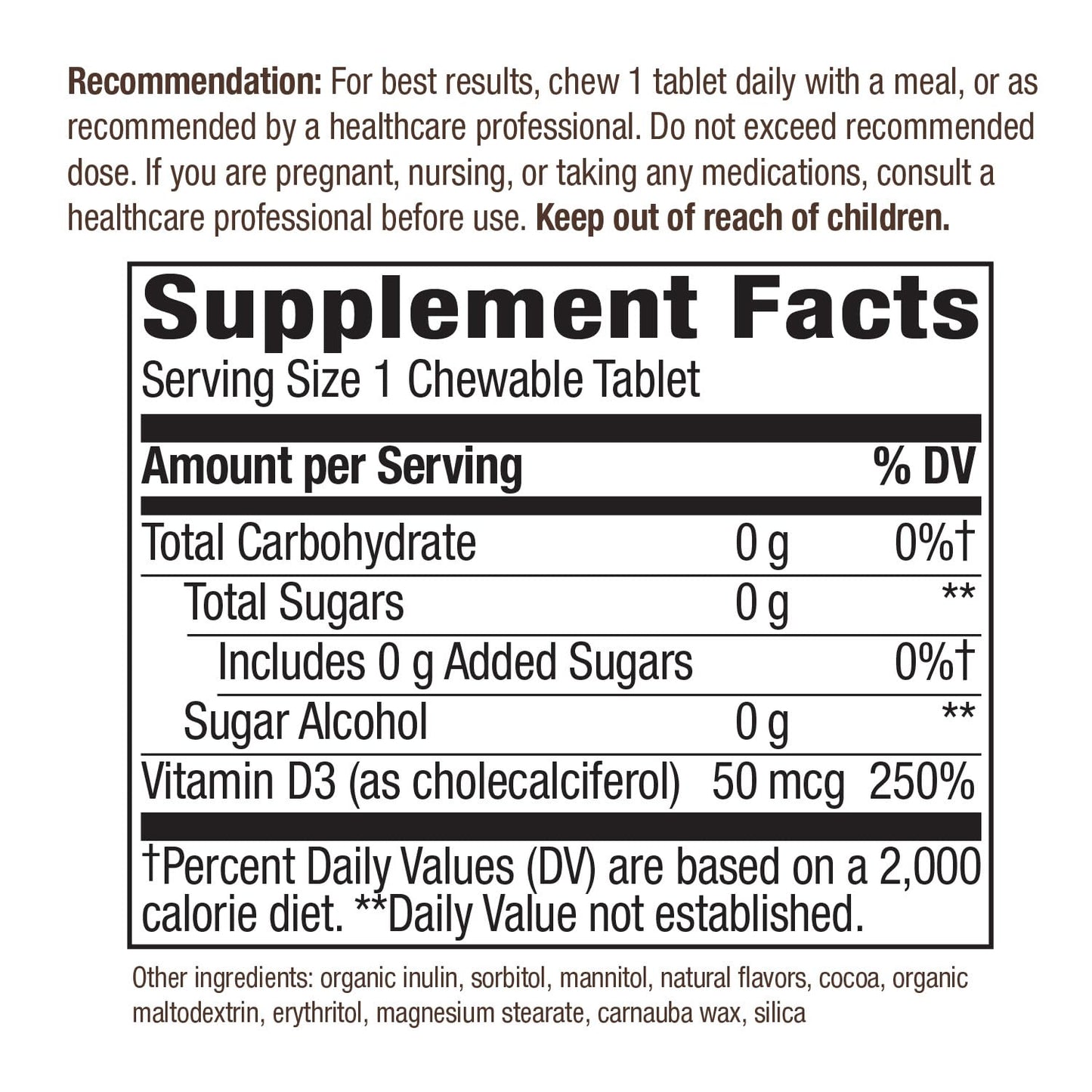 Nature's Way Vitamin D3 Extra Strength, Sugar-Free, Chocolate Flavored Tablets, 90 Count
