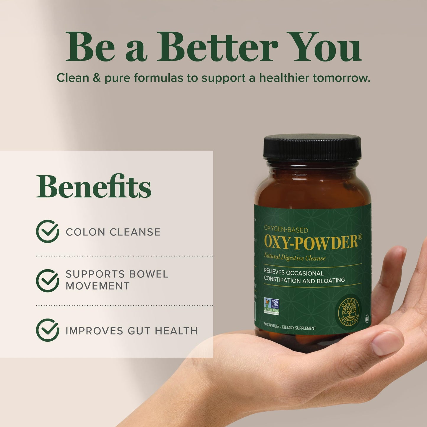 Global Healing Center Oxy-Powder Colon Cleanse Capsules 60 Count