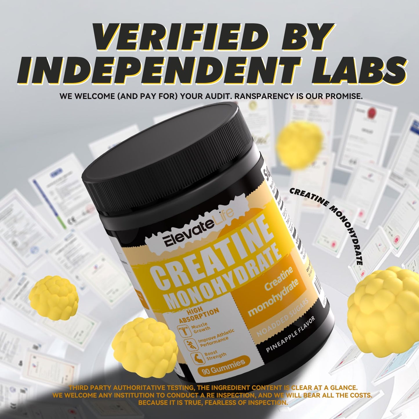 ElevateLife Creatine Monohydrate Gummies, 90 Count