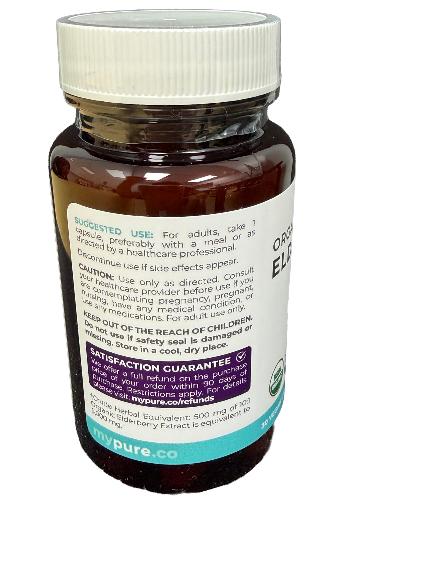 PURE CO Organic Elderberry 10:1 Extract 500mg per Capsule, Vegan Black Elderberry Supplement for Immune Support, Sambucus Nigra, 30 Capsules