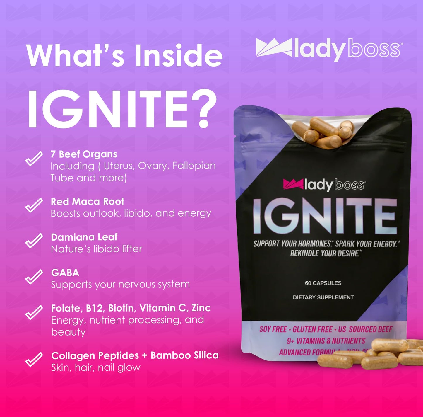 LadyBoss Ignite Hormone Balance Supplement for Women, 60 Capsules