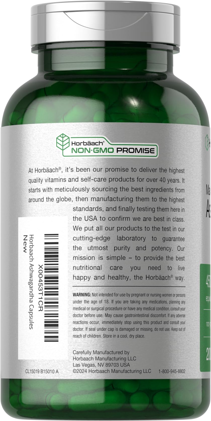 Horbäach Ashwagandha Supplement for Women and Men Max Strength Herb Root Extract with Black Pepper Extract 200 Capsules