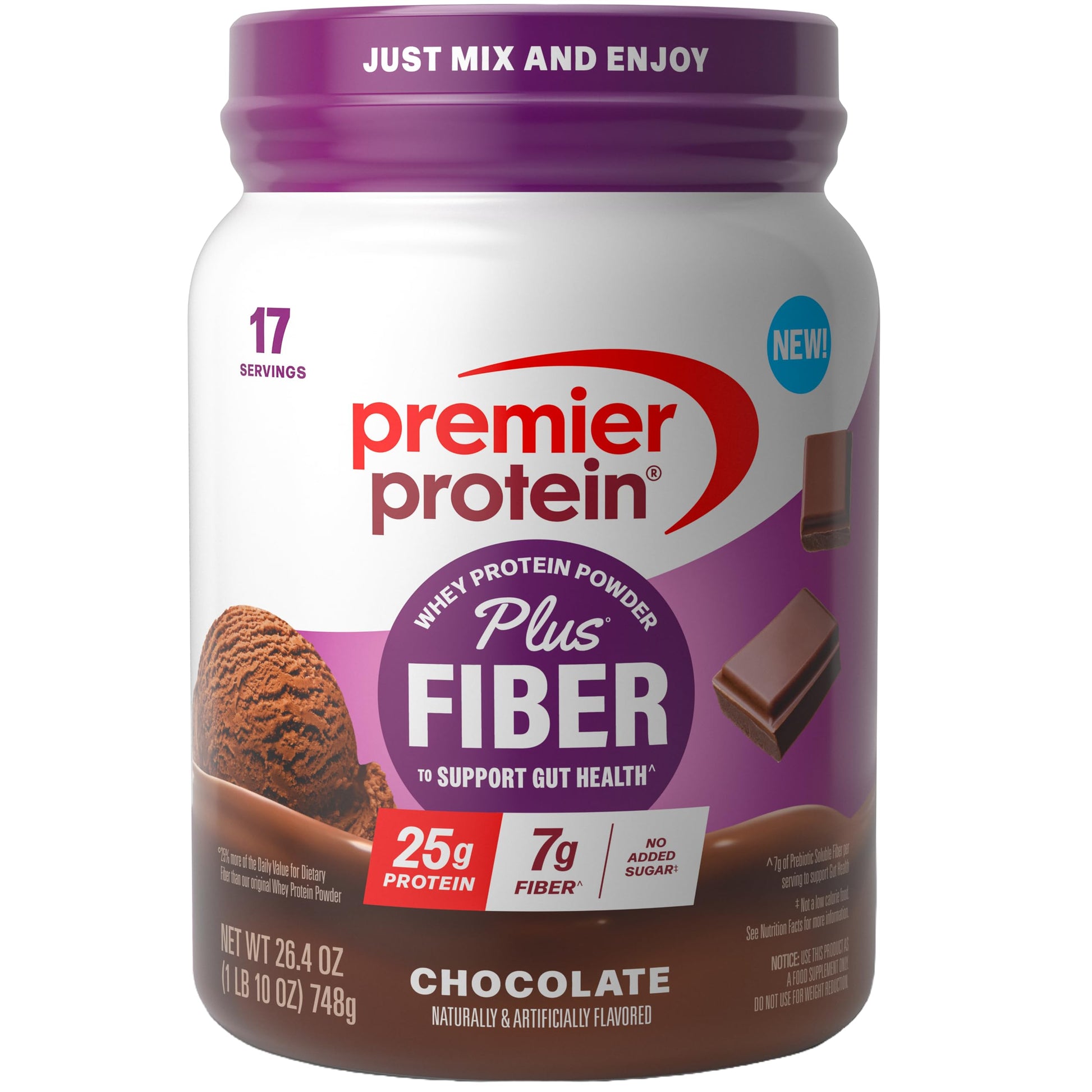 Premier Protein Powder Plus Fiber, Chocolate, 26.4 oz