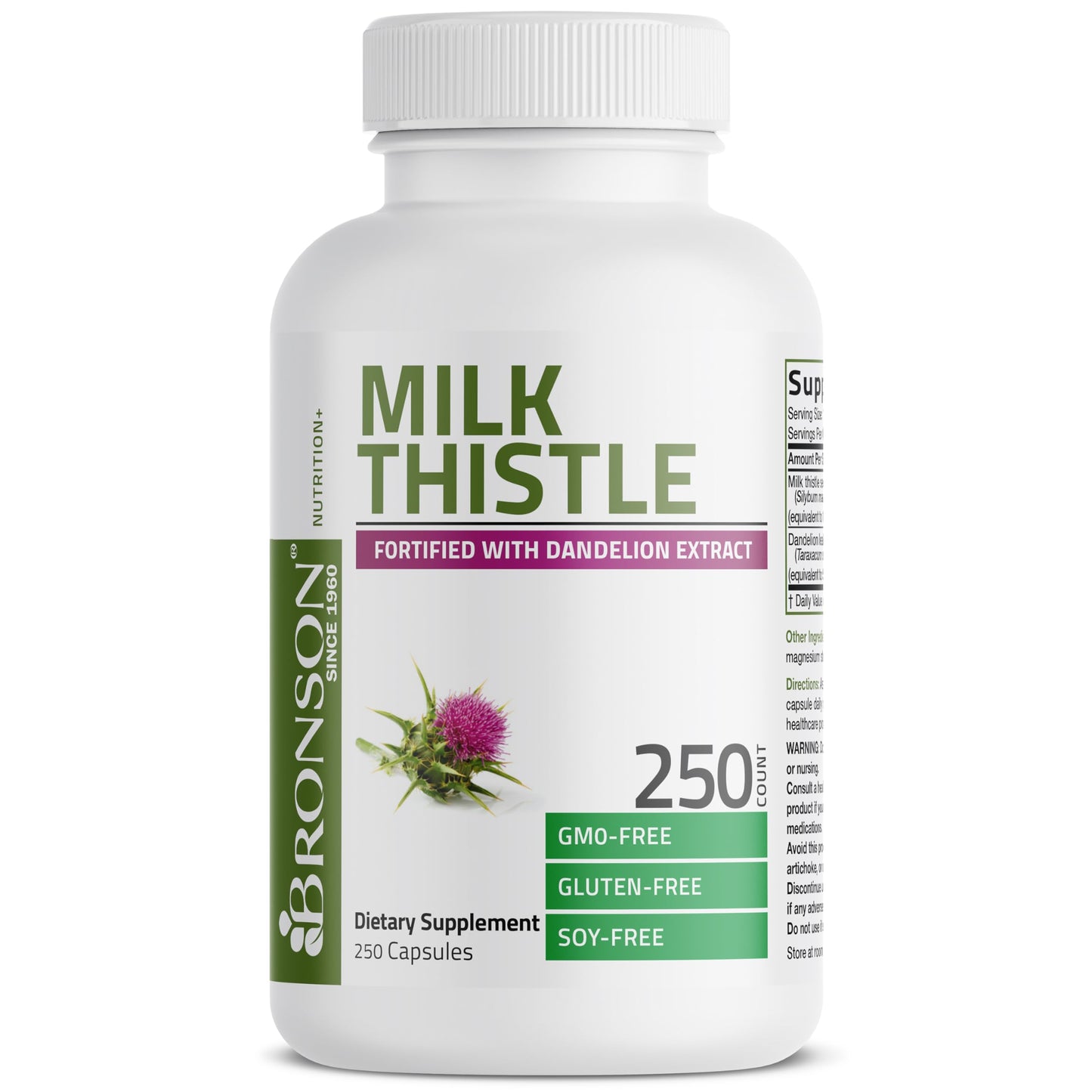 Bronson Milk Thistle Silymarin Marianum & Dandelion Extract Capsules, 250 Capsules