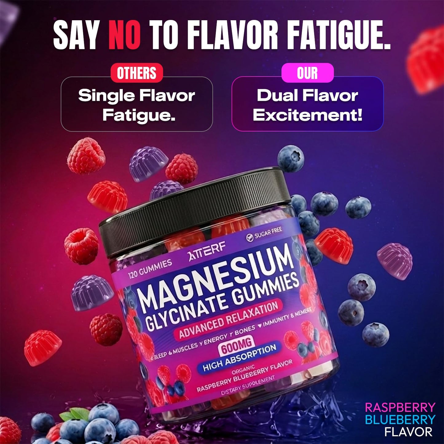 Atterf Magnesium Glycinate Gummies 600mg, 120 Gummies