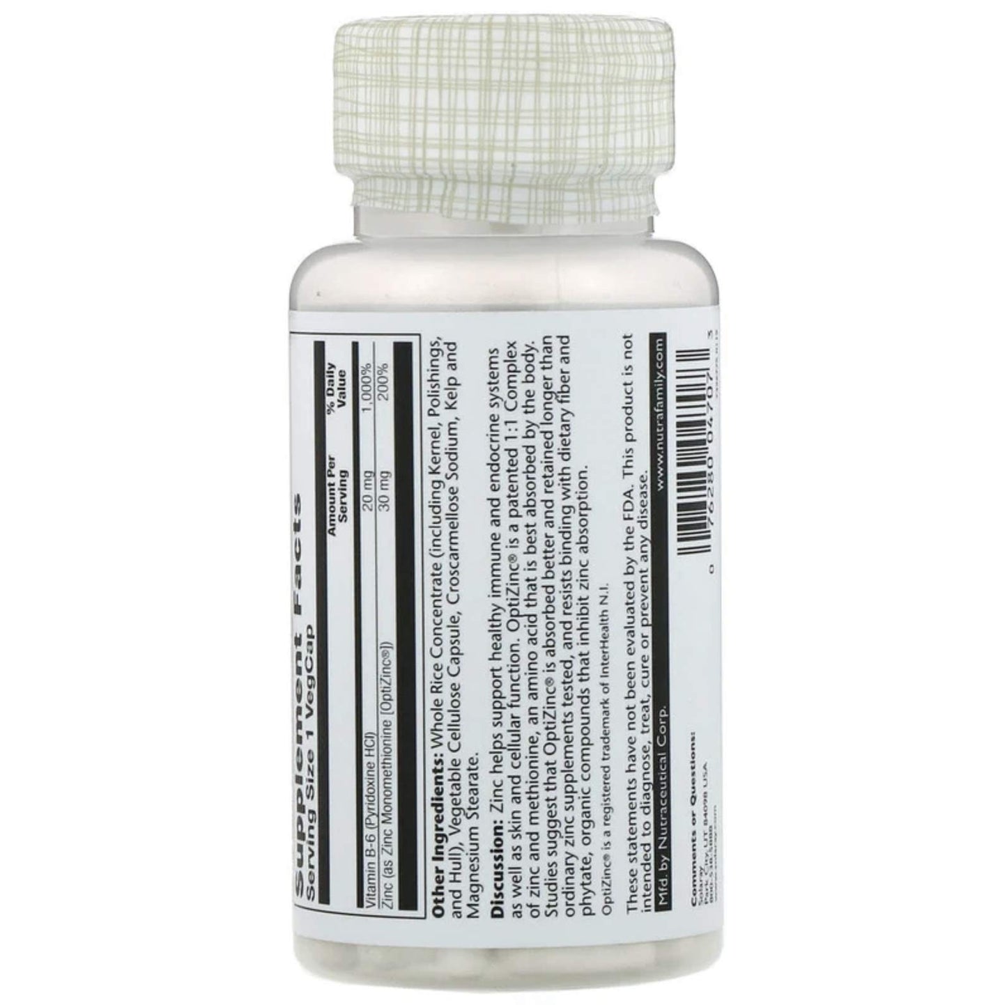 SOLARAY OptiZinc 30mg Capsules 60 Count