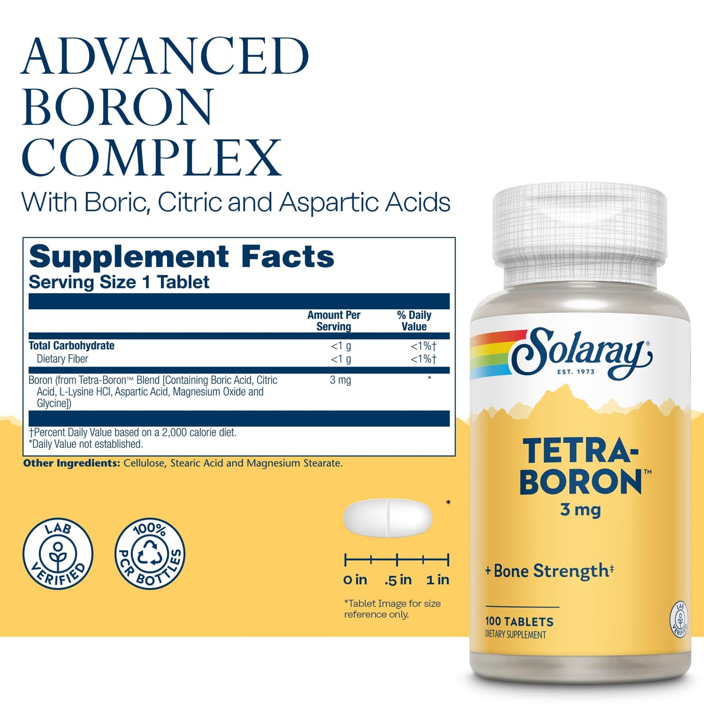 Solaray Tetra Boron 3mg Tablets, 100 Count