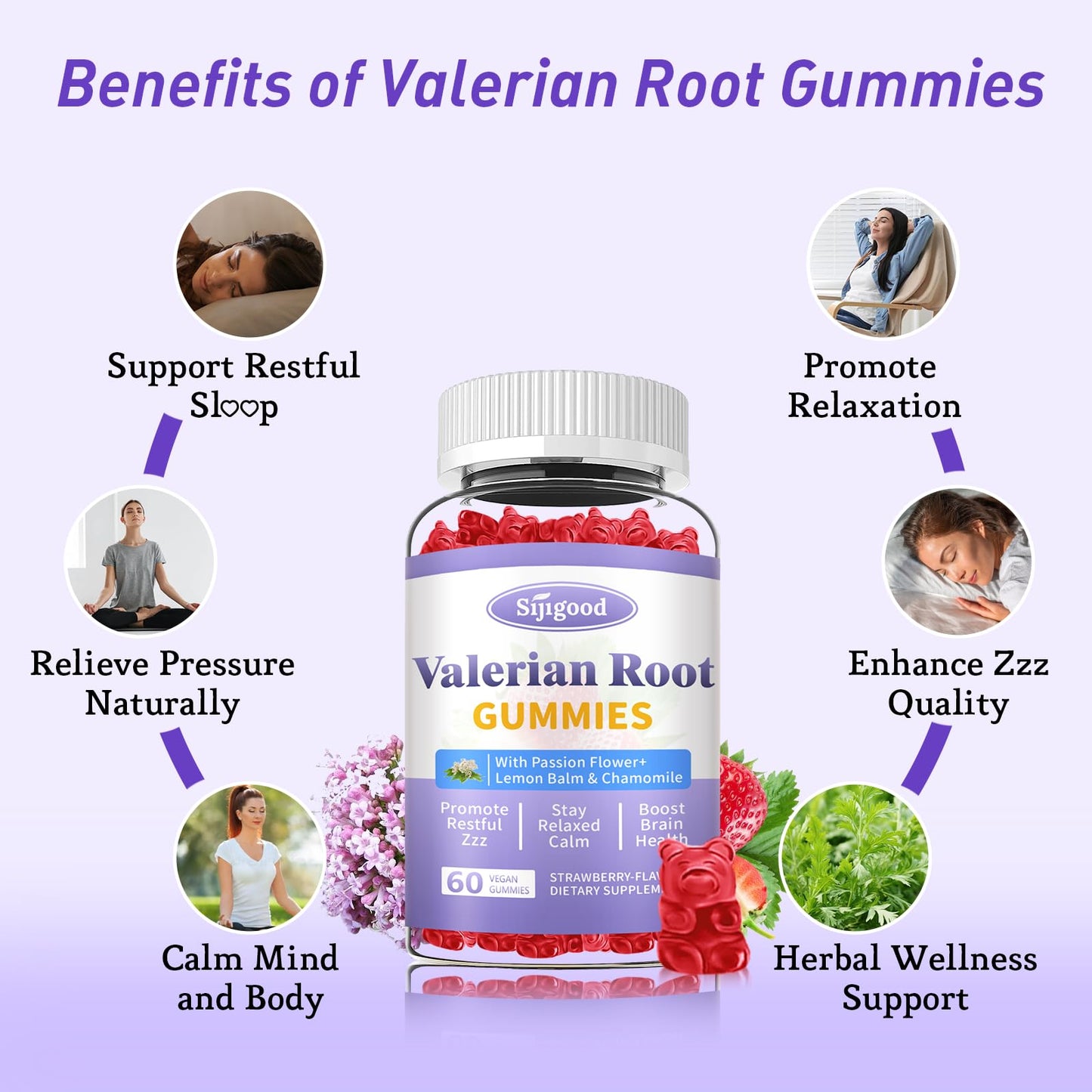 Sijigood Valerian Root Gummies, 60 Count